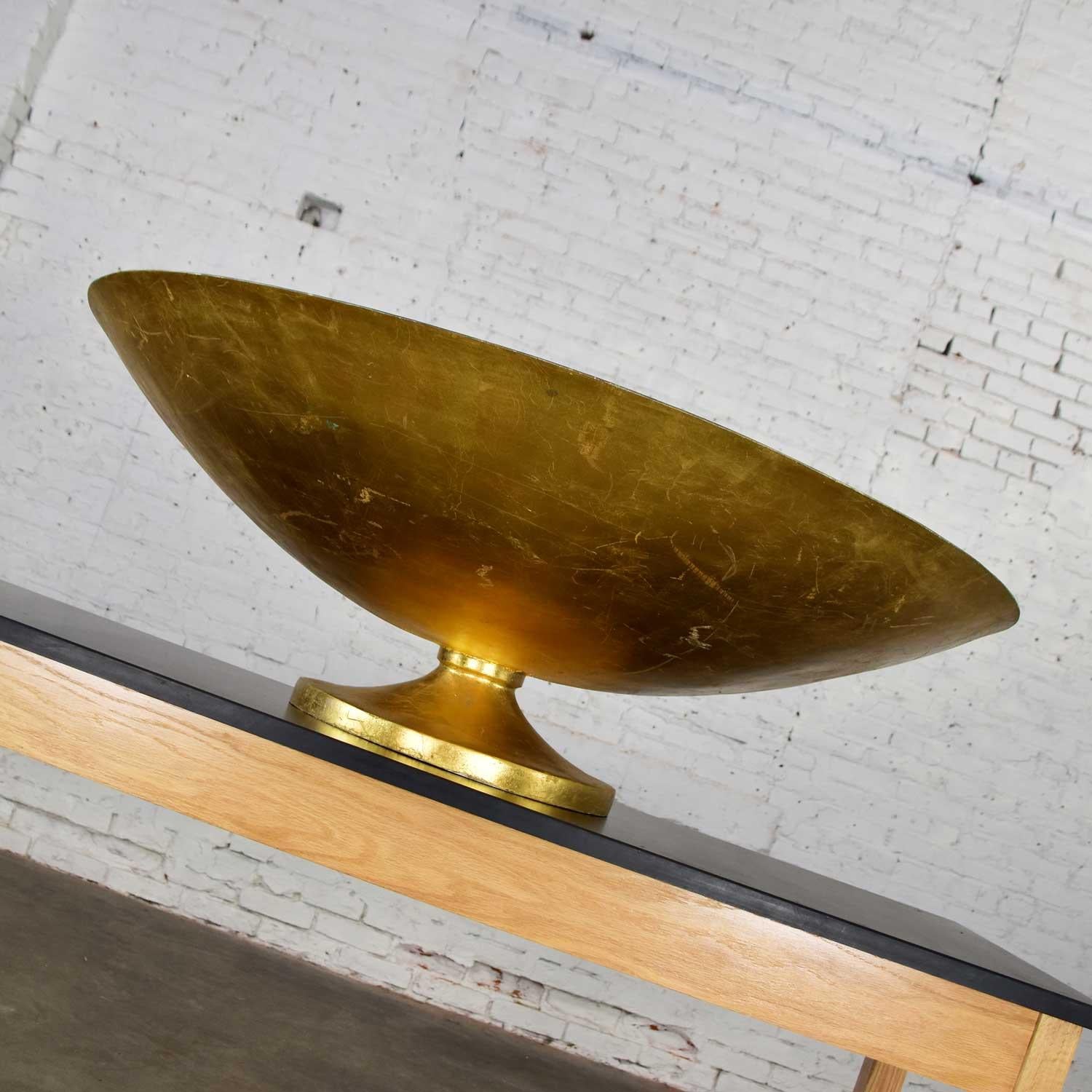 Monumental Vintage Fiberglass Gold Leaf Footed Bowl Display In Good Condition For Sale In Topeka, KS