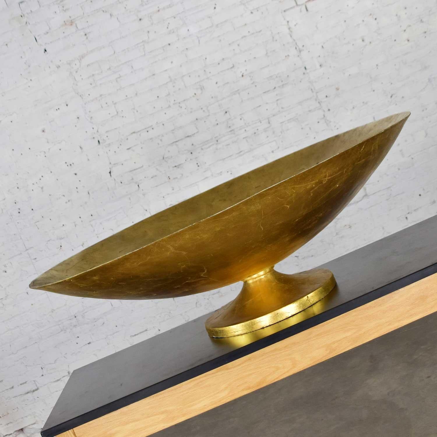 20th Century Monumental Vintage Fiberglass Gold Leaf Footed Bowl Display For Sale