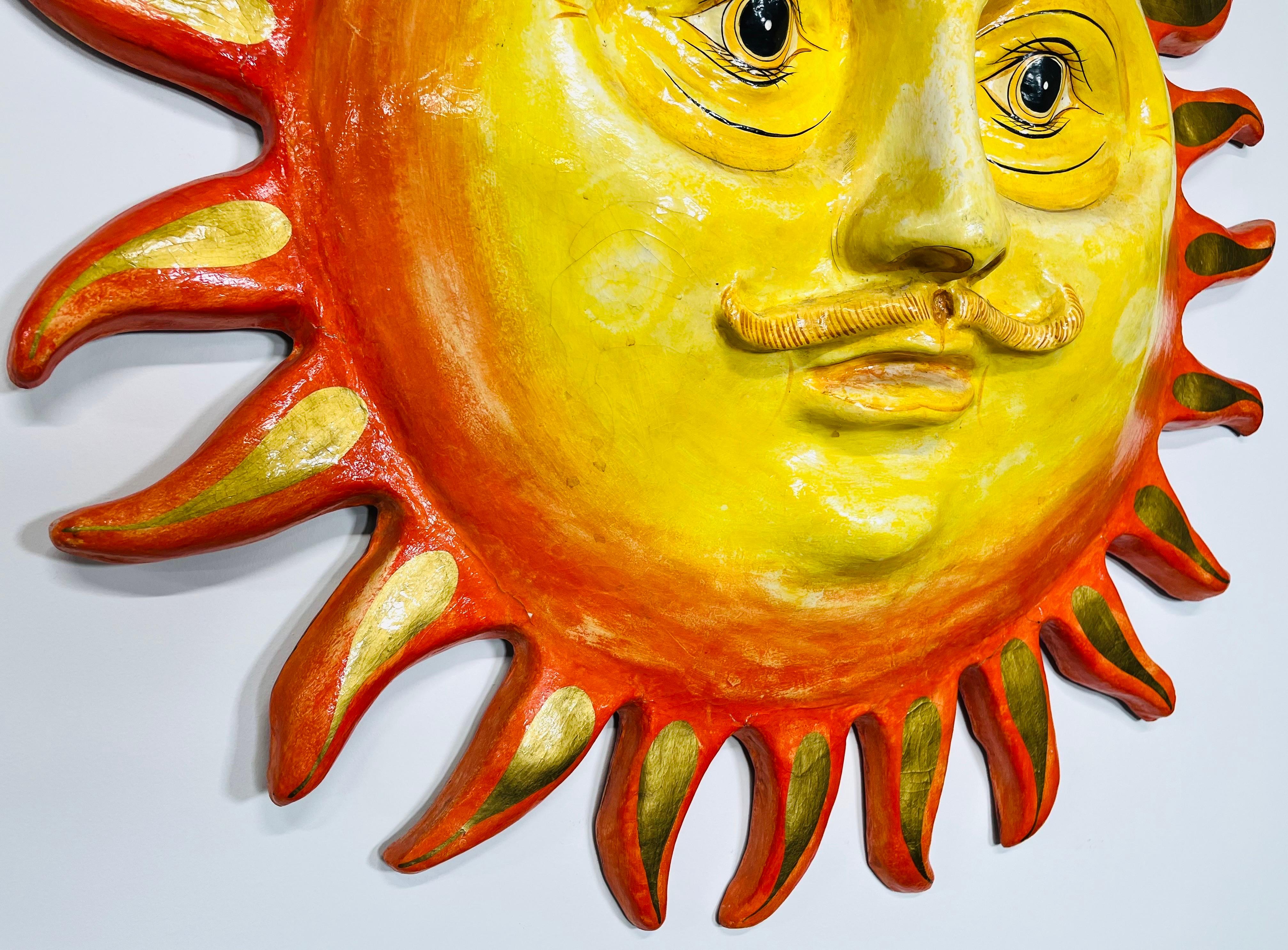 Hand-Crafted Monumental 42” Sergio Bustamante Smiling Sun Wall Sculpture