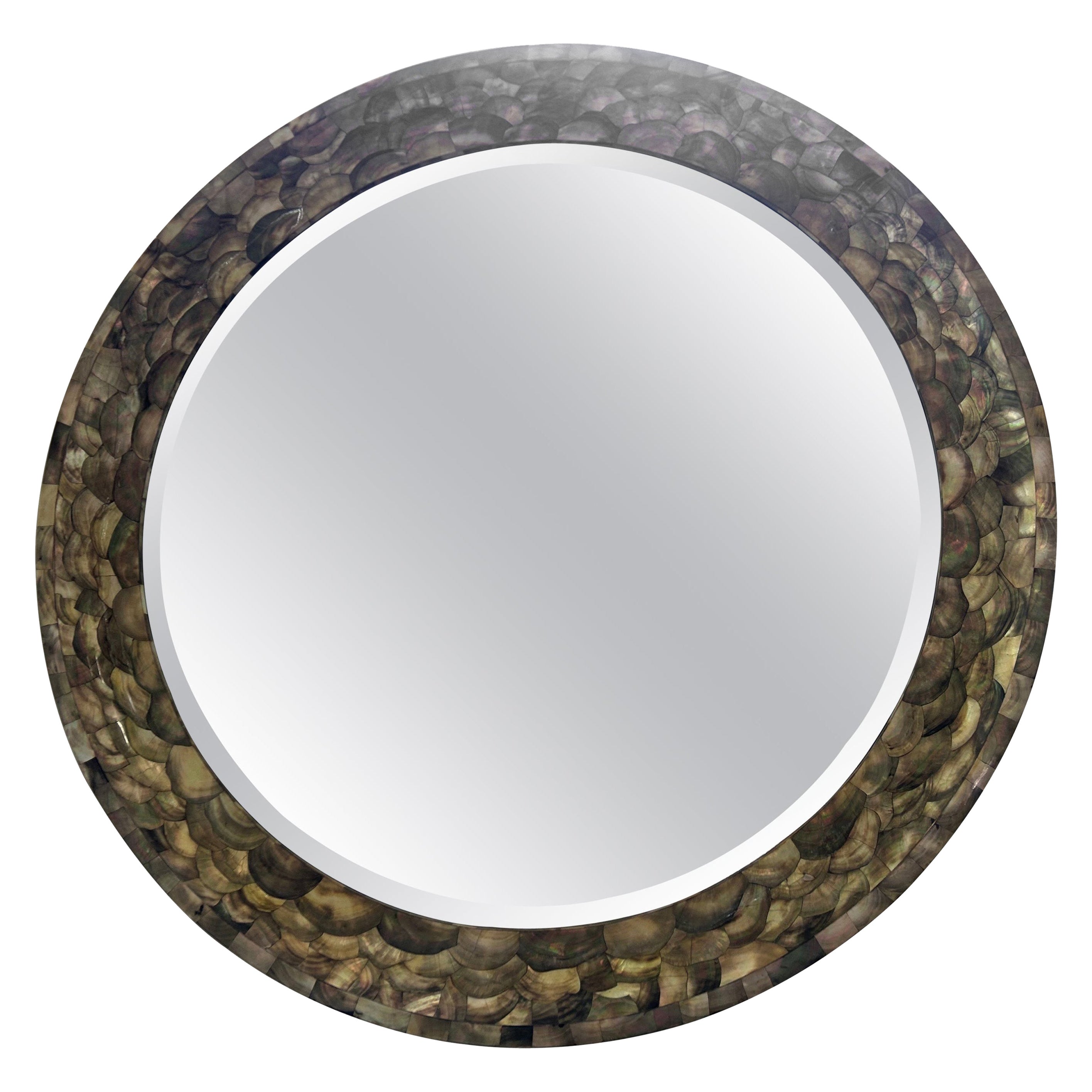 Monumental 47 Inch Round Abalone Beveled Mirror