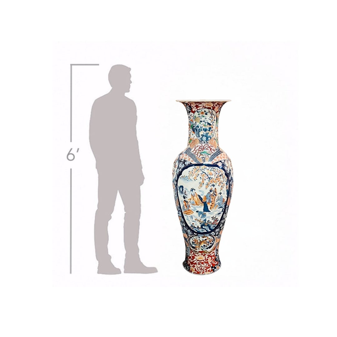 Vaso da terra giapponese monumentale da 5' nello stile di Imari