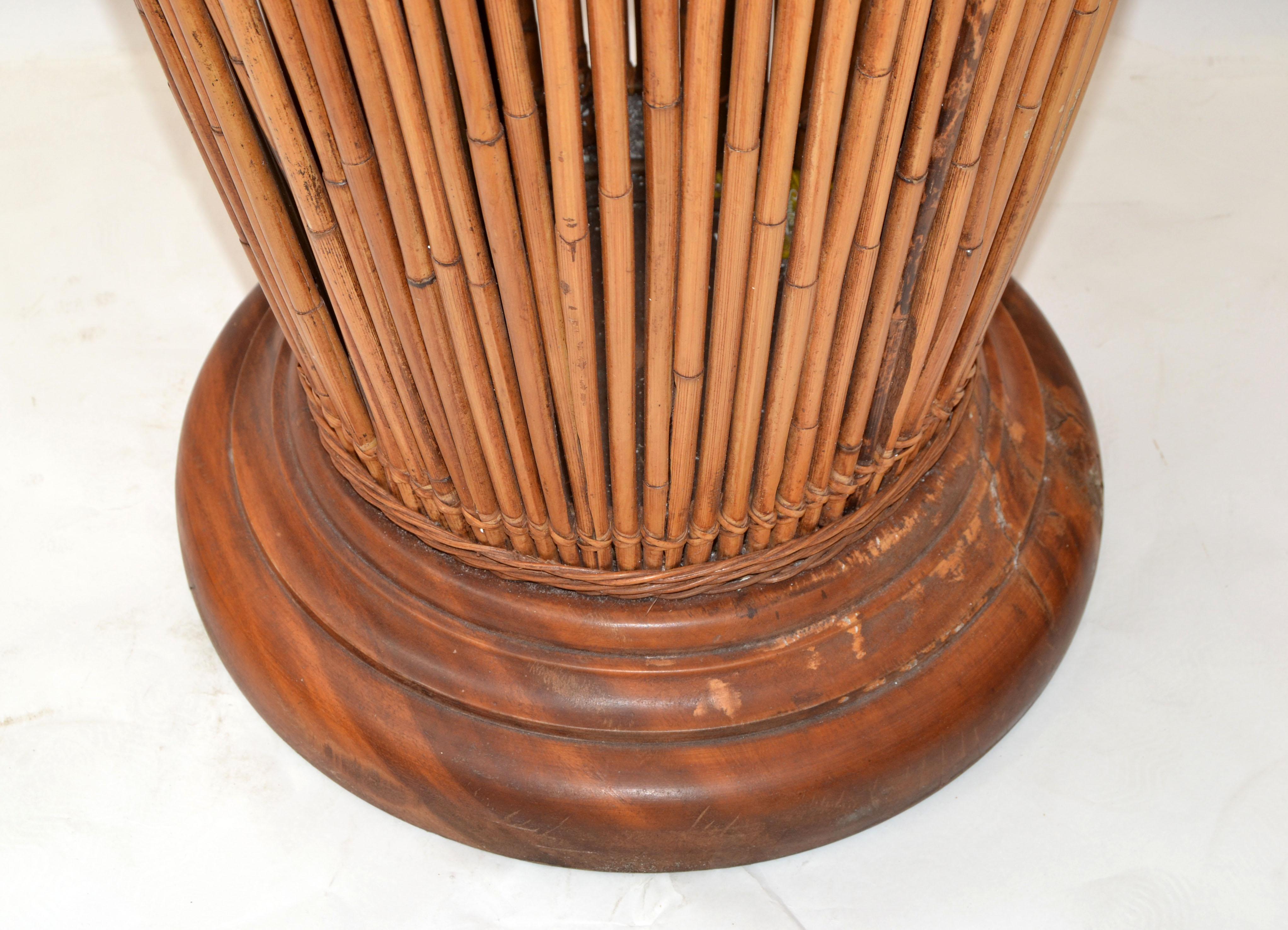Monumental 6 Feet Mid-Century Modern Handcrafted Bamboo Brass & Cane Floor Vase For Sale 5