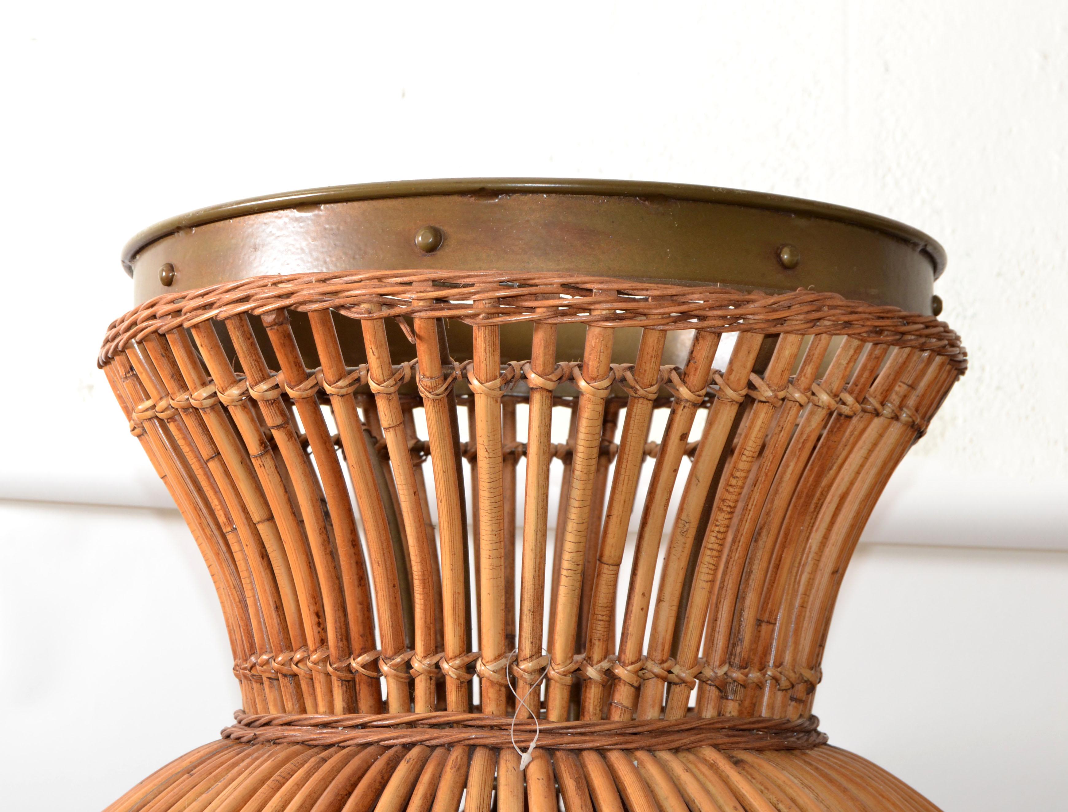 Monumental 6 Feet Mid-Century Modern Handcrafted Bamboo Brass & Cane Floor Vase In Good Condition For Sale In Miami, FL