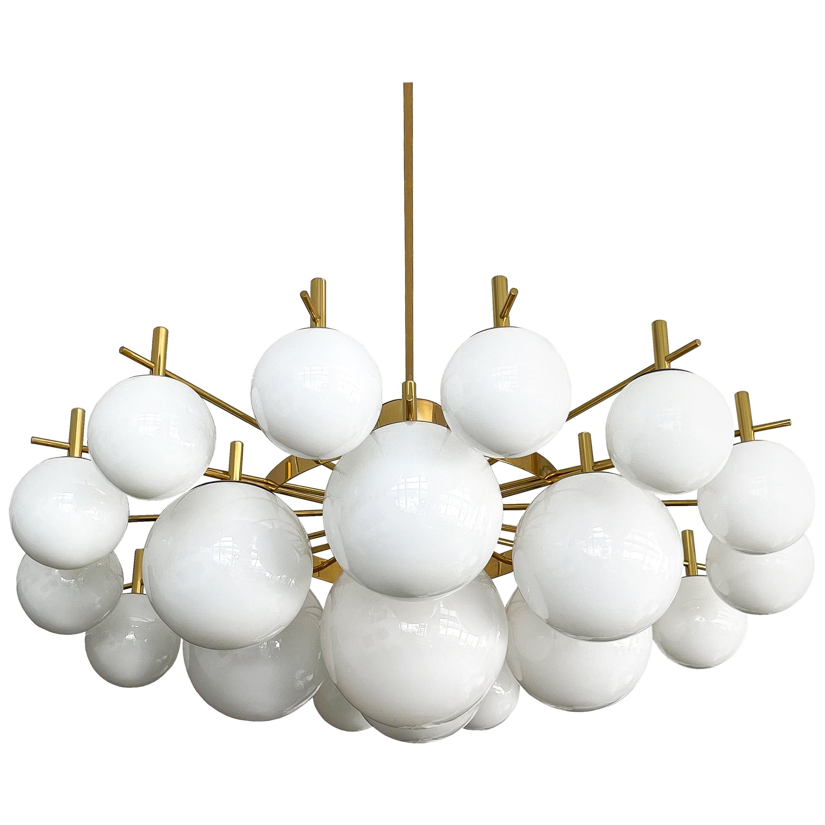 Monumental 60" Brass and 21 Glass Globe Chandelier