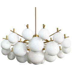 Retro Monumental 60" Brass and 21 Glass Globe Chandelier