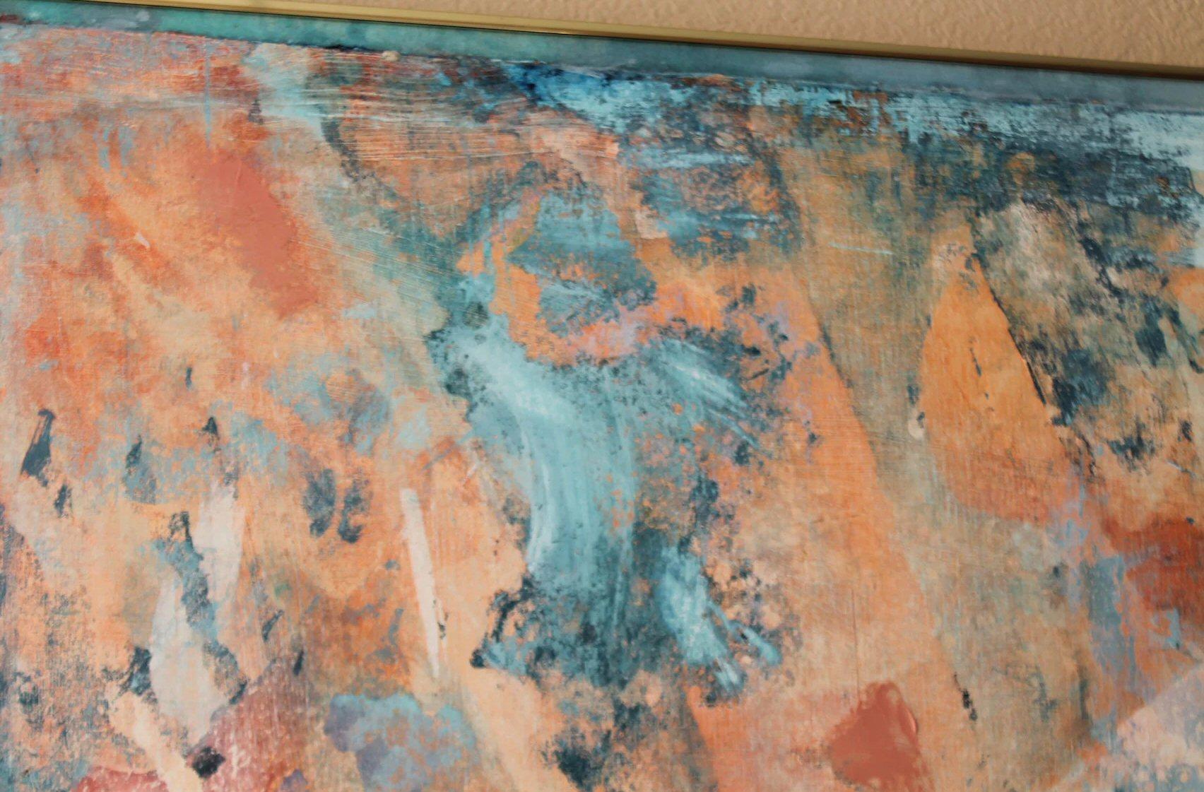 Inconnu Monumentale peinture à l'huile de 60 pouces ! The Modern Moderns Abstract ! Orange Bleu Gio Ponti en vente