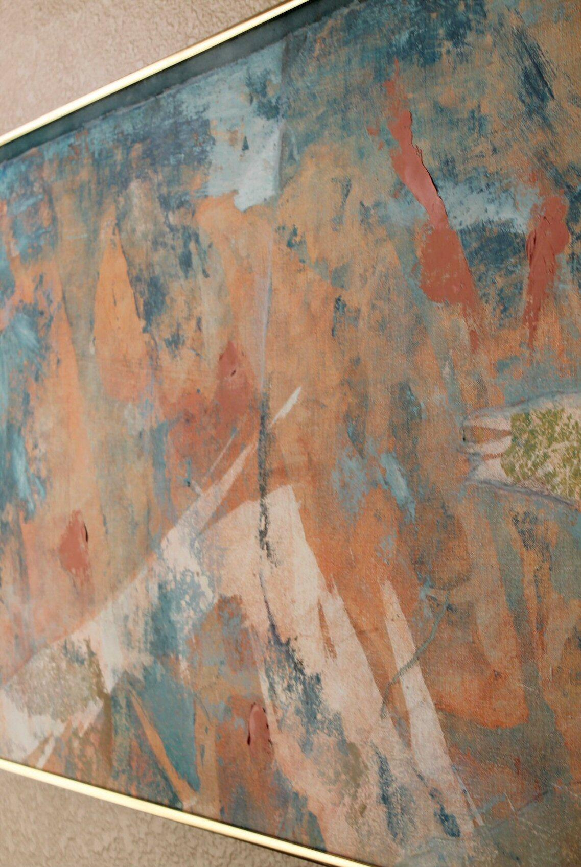 Monumentale peinture à l'huile de 60 pouces ! The Modern Moderns Abstract ! Orange Bleu Gio Ponti Bon état - En vente à Peoria, AZ