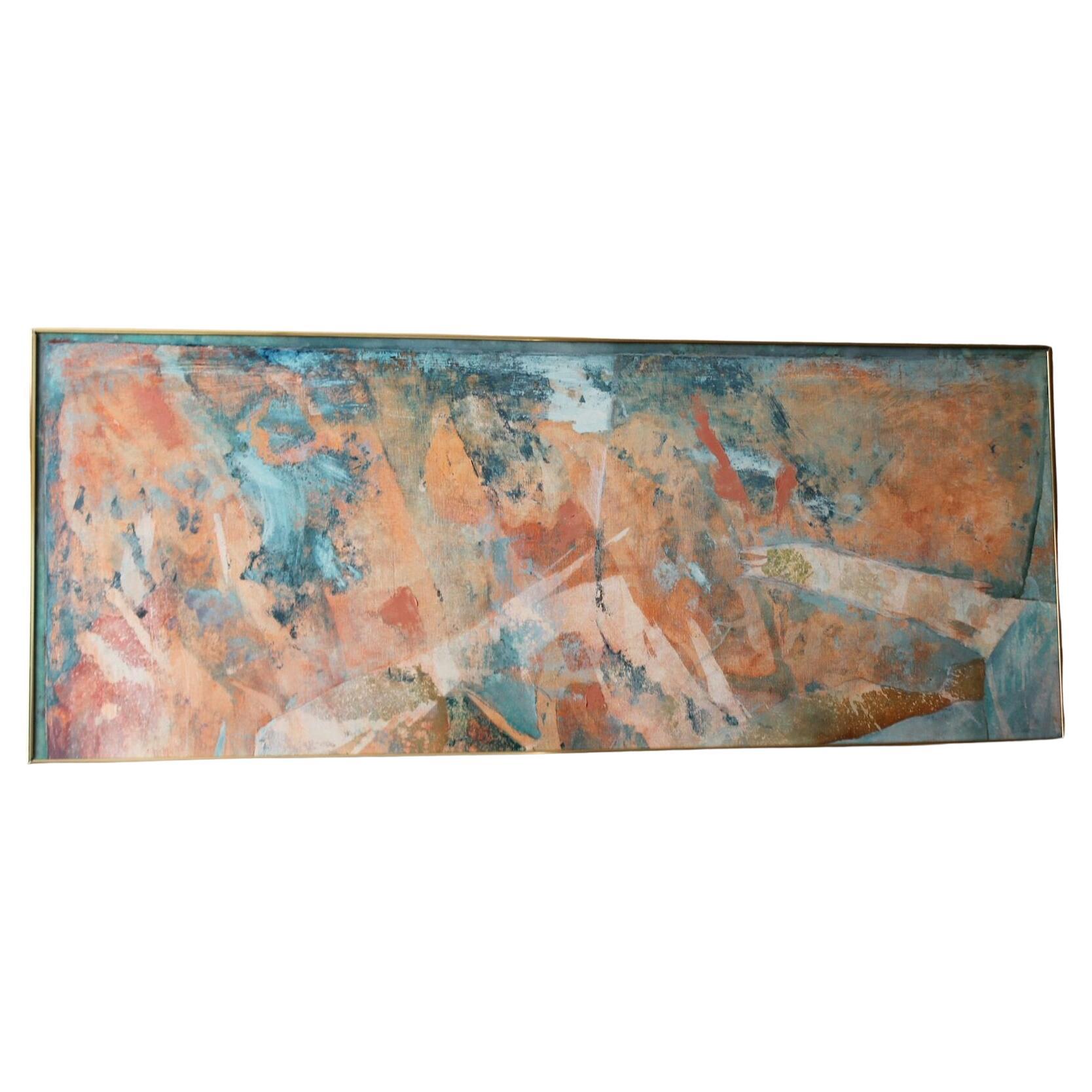 Monumental 60" Oil Painting! Mid Century Modern Abstract! Orange Blue Gio Ponti For Sale
