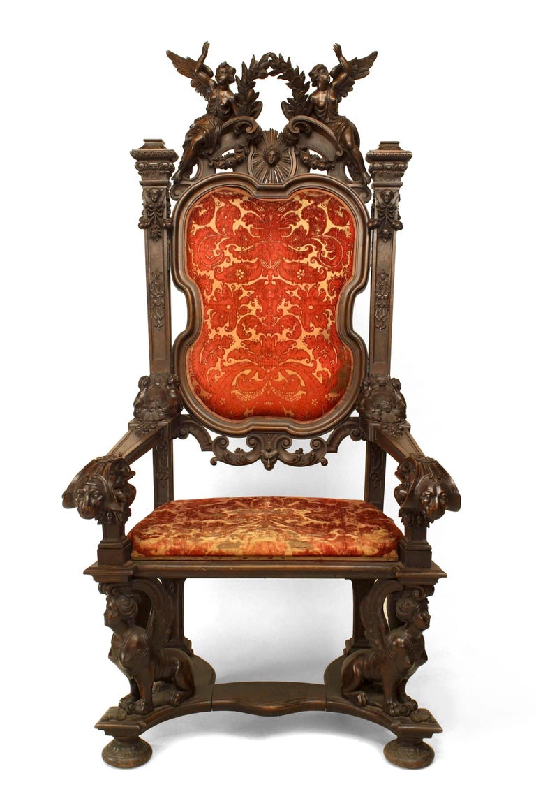 Monumental 19th Century French Empire Style Throne Chair For Sale at