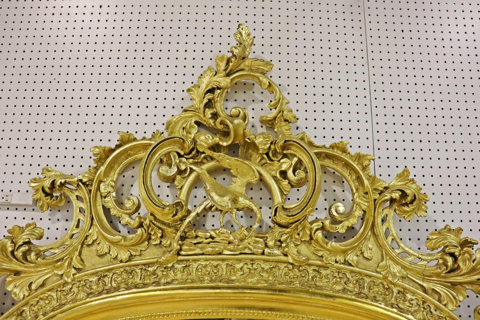 Monumental Gilded French Louis XV Carved Mantel Buffet Wall Mirror  In Good Condition For Sale In Swedesboro, NJ