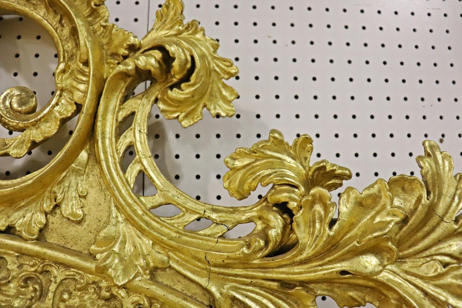 Walnut Monumental Gilded French Louis XV Carved Mantel Buffet Wall Mirror  For Sale