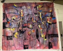 Monumentale dipinto ad olio astratto moderno su tela di Simeon Gonzales, 7' x 8'.