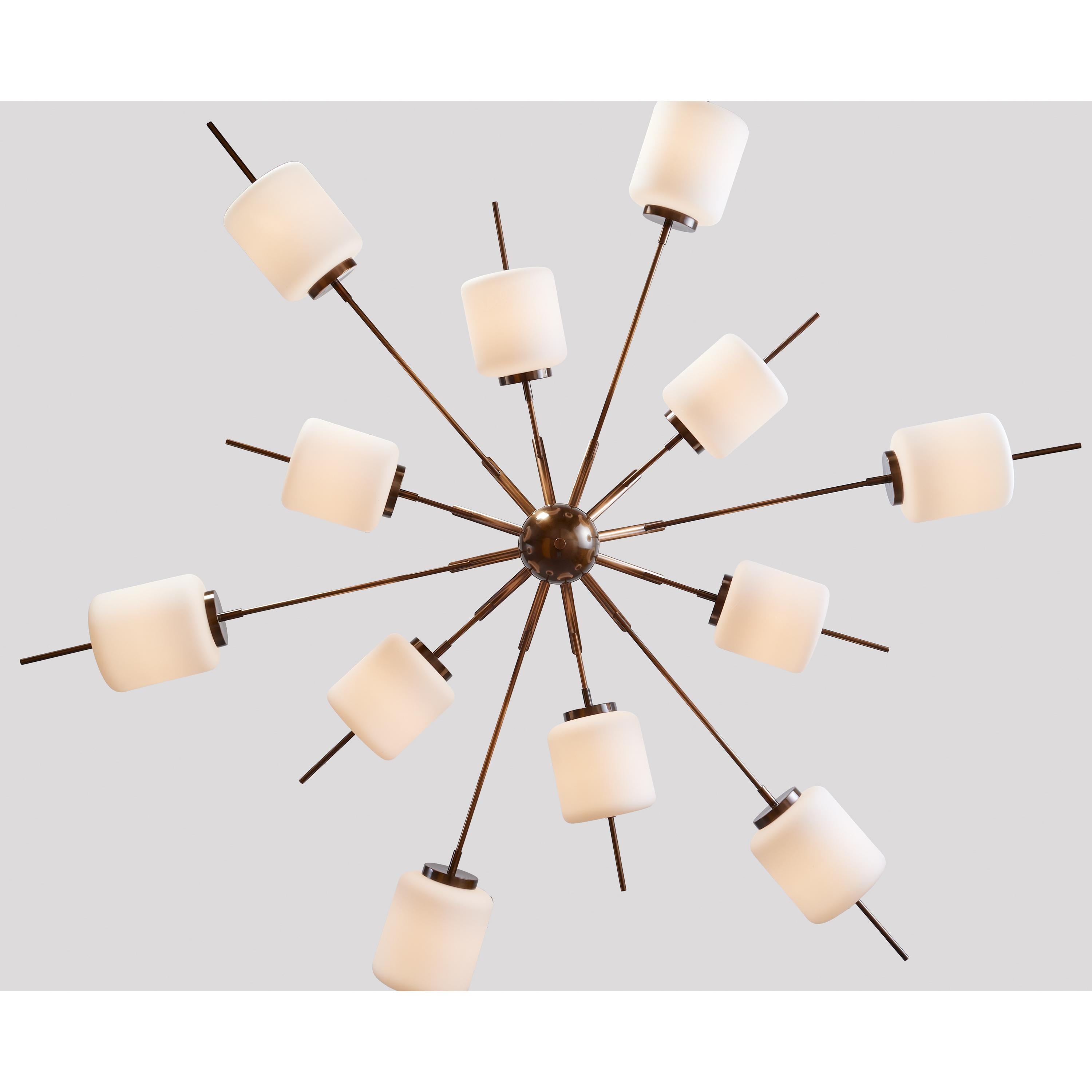 Monumental Chandelier with Twelve Arms and White Glass Shades, Italy 1960s For Sale 1