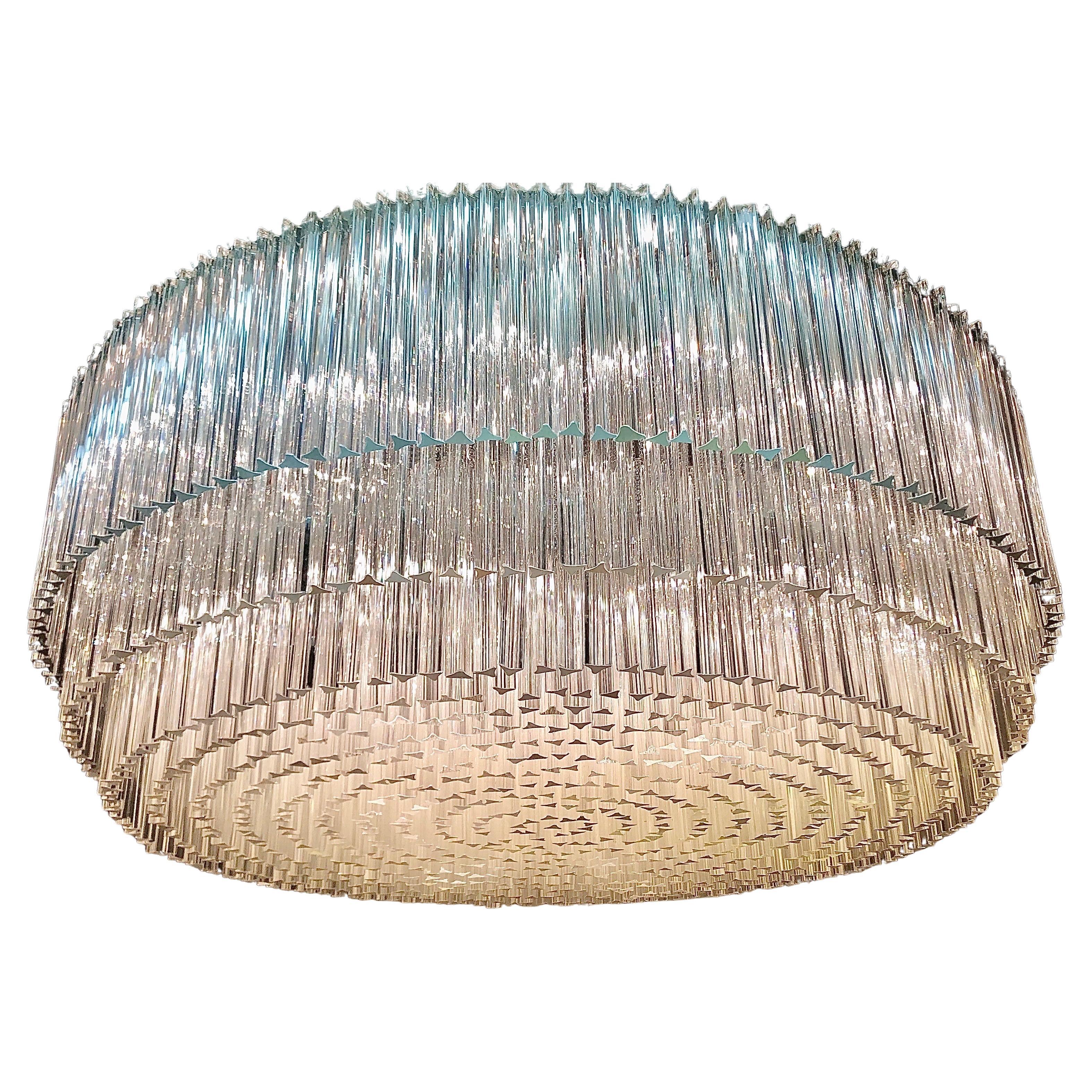 Monumental 73" Mid-Century "Triedri" Murano Glass Flush Mount Chandelier, 1960s
