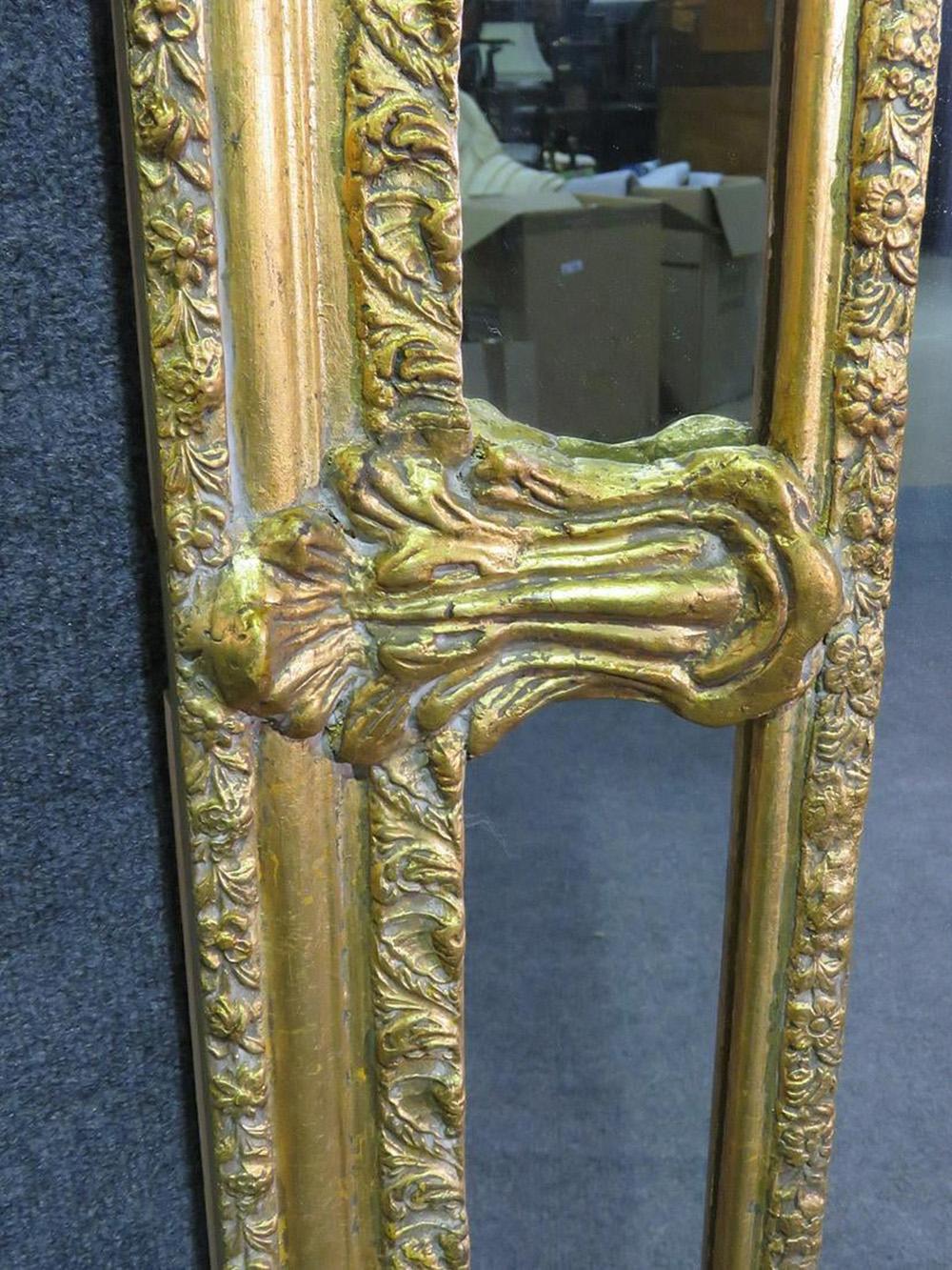 Monumental Gilded French Carved Louis XVI Glass Mirror In Good Condition For Sale In Swedesboro, NJ