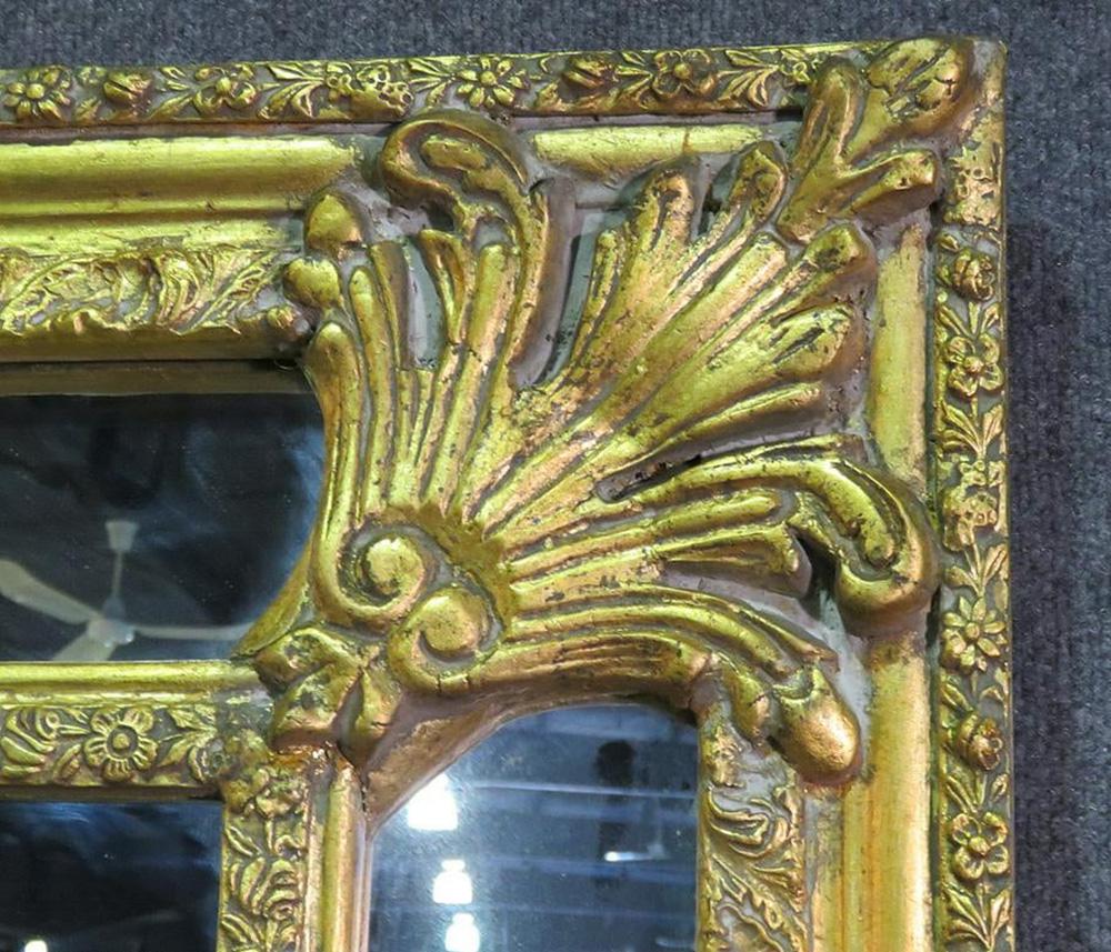 Mid-20th Century Monumental Gilded French Carved Louis XVI Glass Mirror For Sale