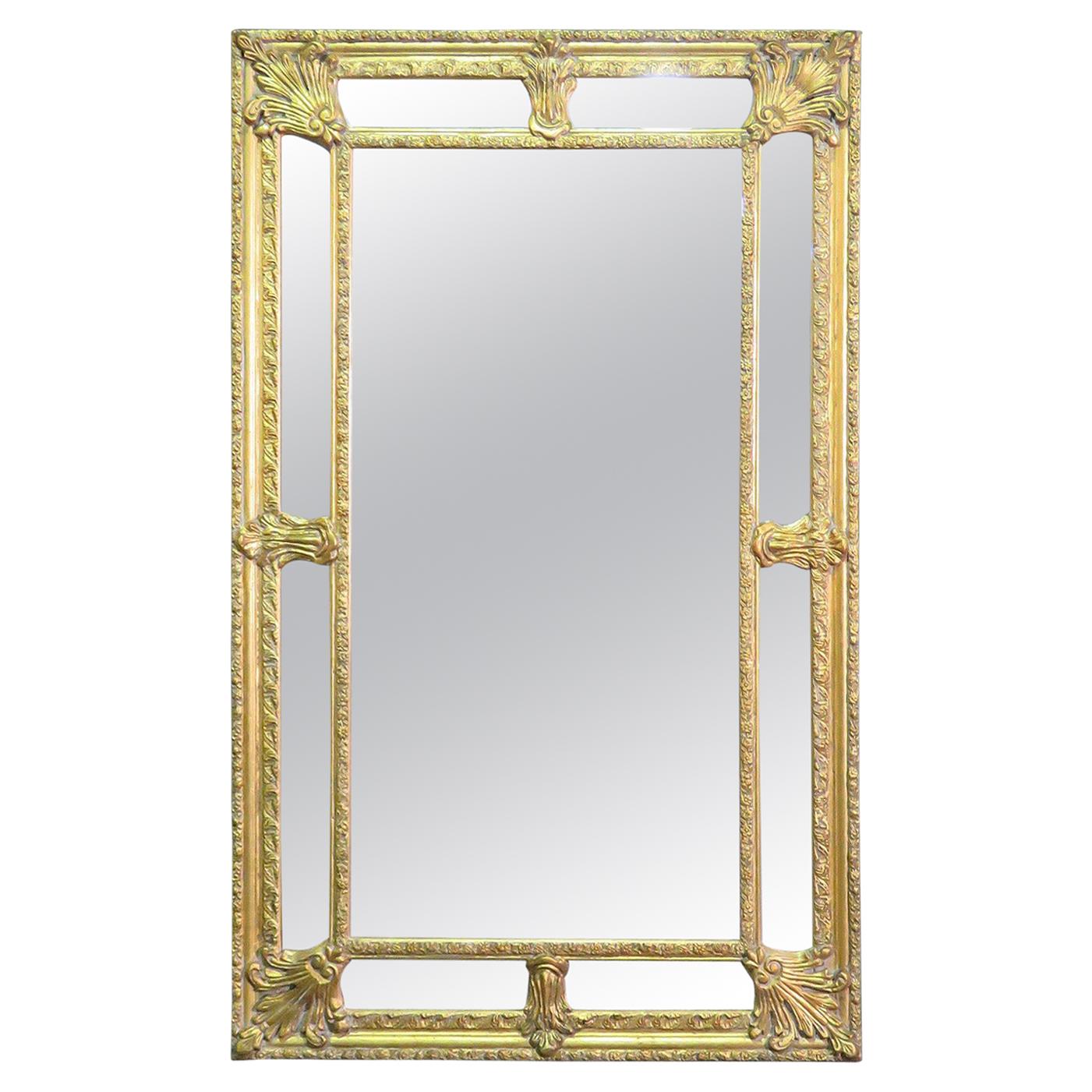 Monumental Gilded French Carved Louis XVI Glass Mirror For Sale