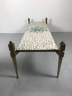 Monumental Italian Brass and Oval Mosiac Tile Coffee or Cocktail Table