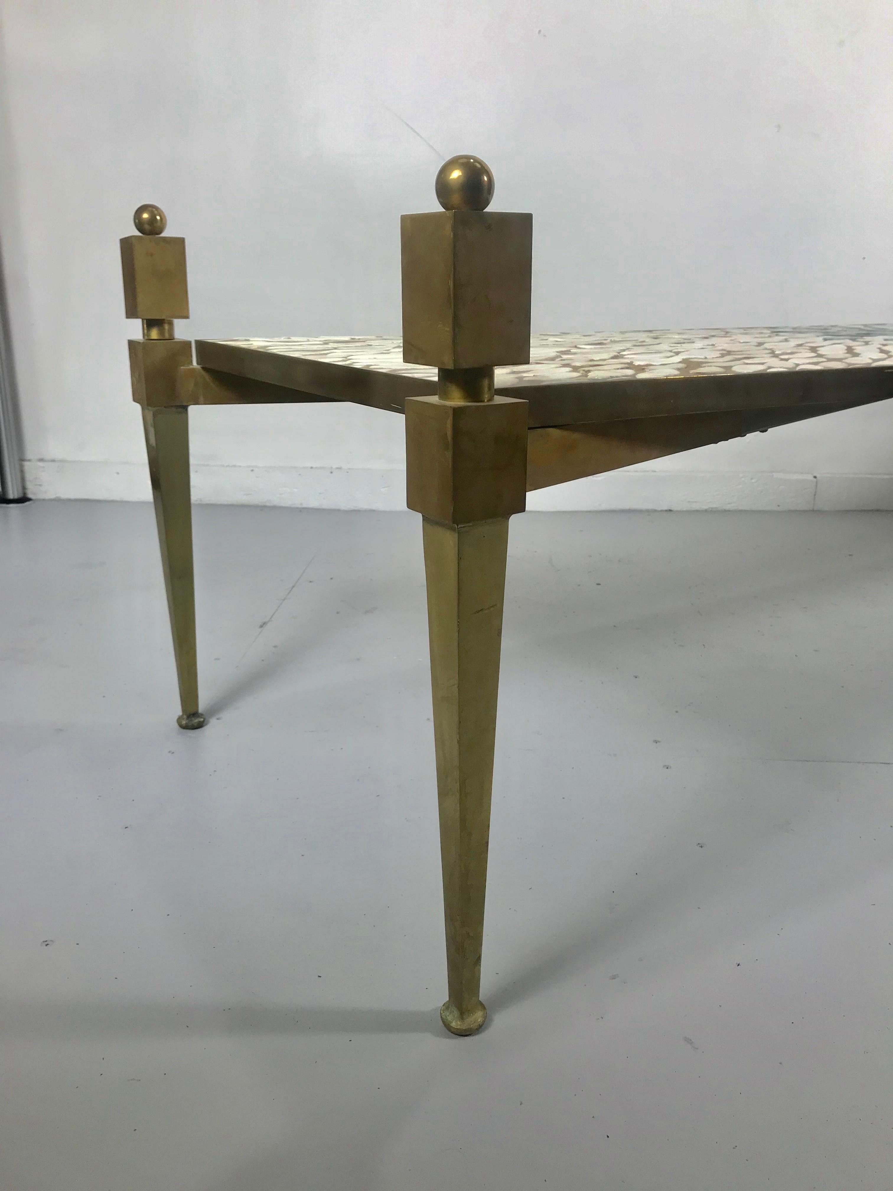 Monumental Italian Brass and Oval Mosiac Tile Coffee or Cocktail Table For Sale 1