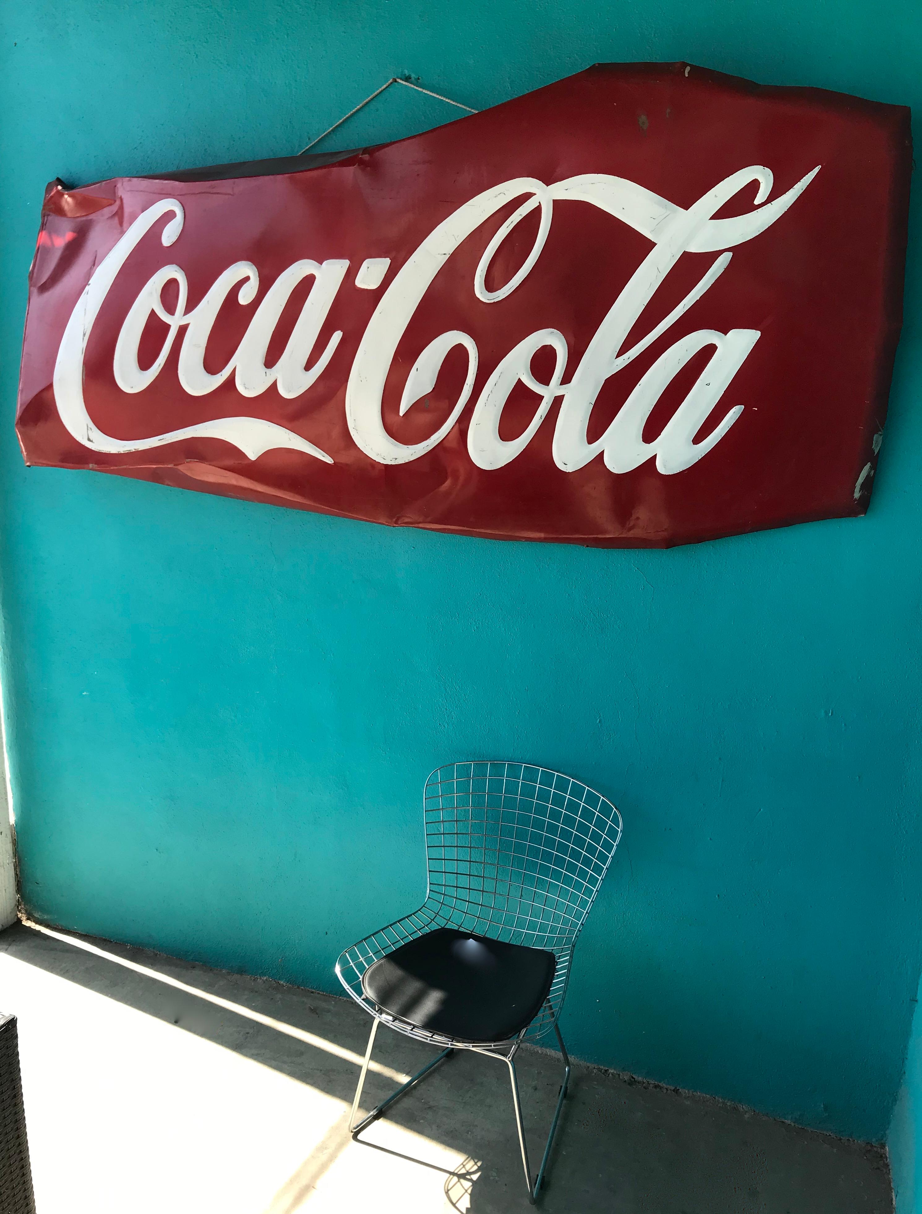 Sheet Metal Monumental 7ft Mexican Coca Cola Advertising Porcelain Sign, 1960s