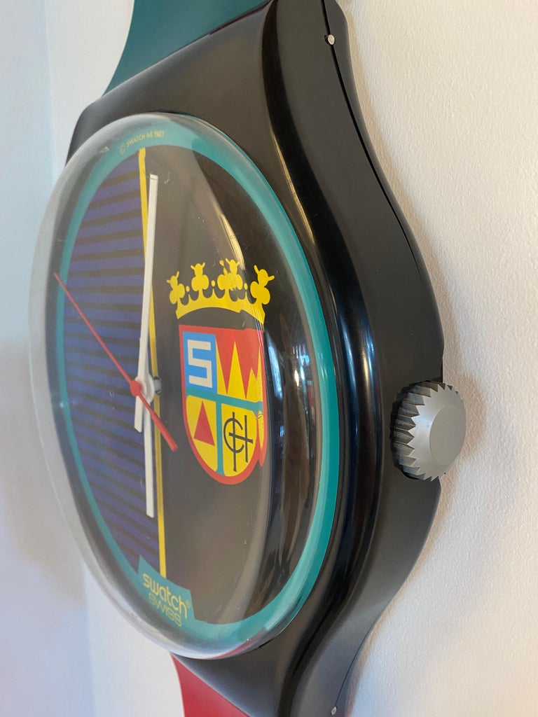 Monumental 80" Vintage Swatch 'Maxi' Watch Wall Clock / Art, circa 1986, Signed For Sale at