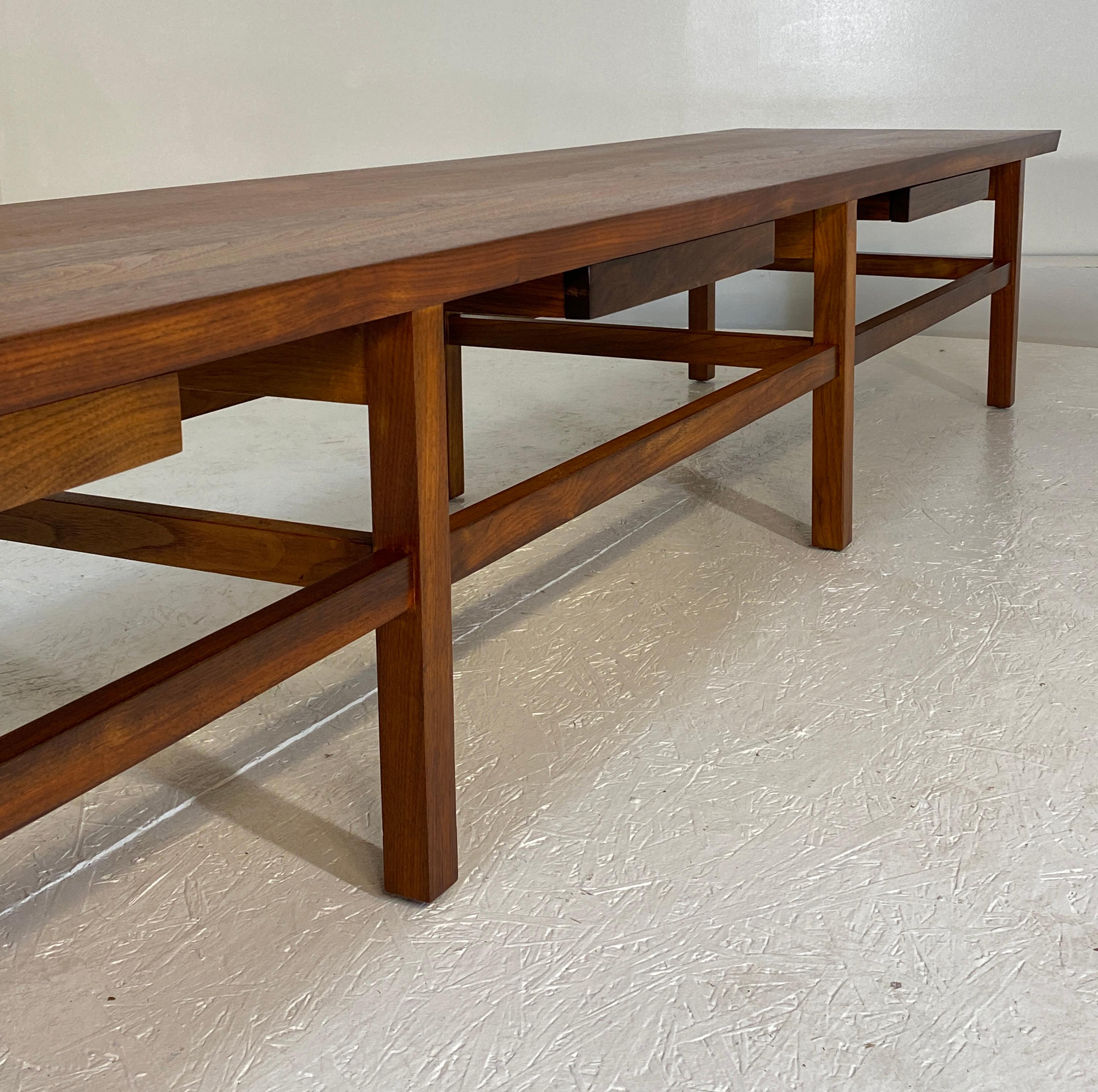 Monumental 9 Foot Cocktail Table or bench in Walnut For Sale 5