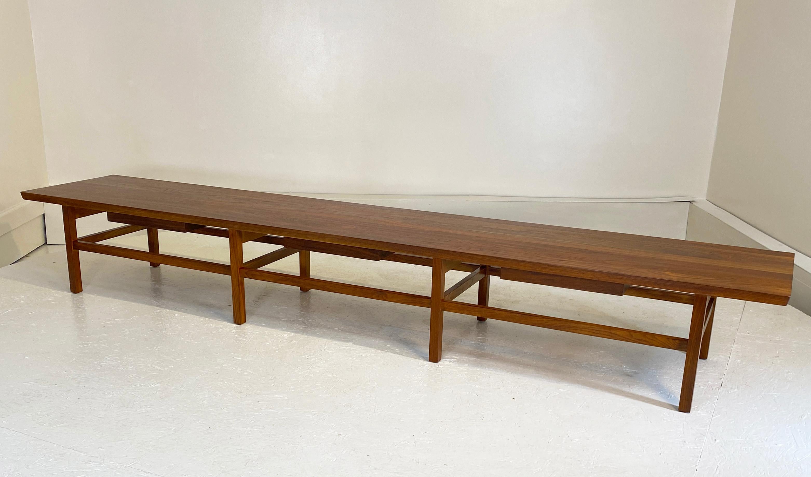 Monumental 9 Foot Cocktail Table or bench in Walnut For Sale 6