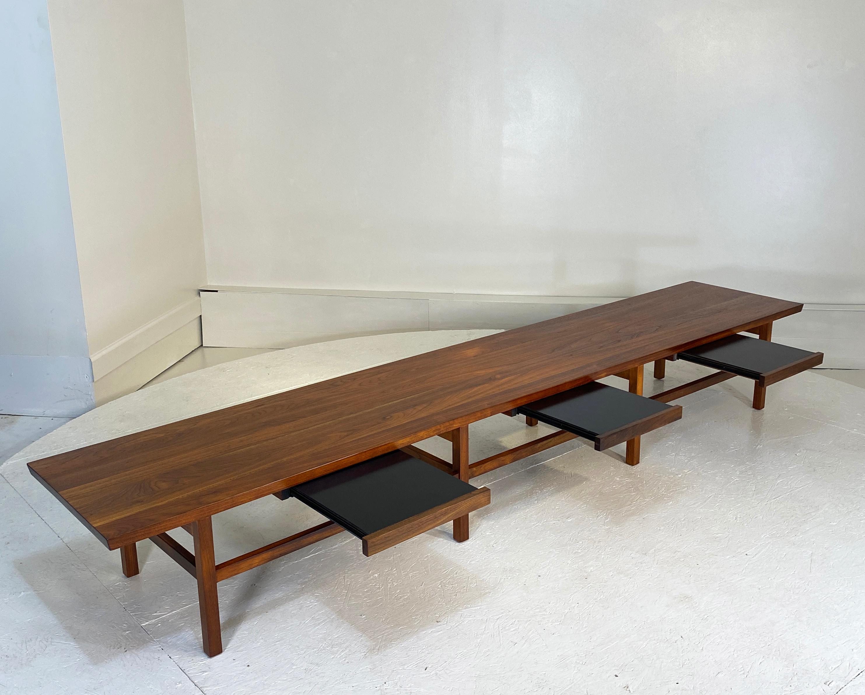 Mid-Century Modern Monumental 9 Foot Cocktail Table or bench in Walnut For Sale
