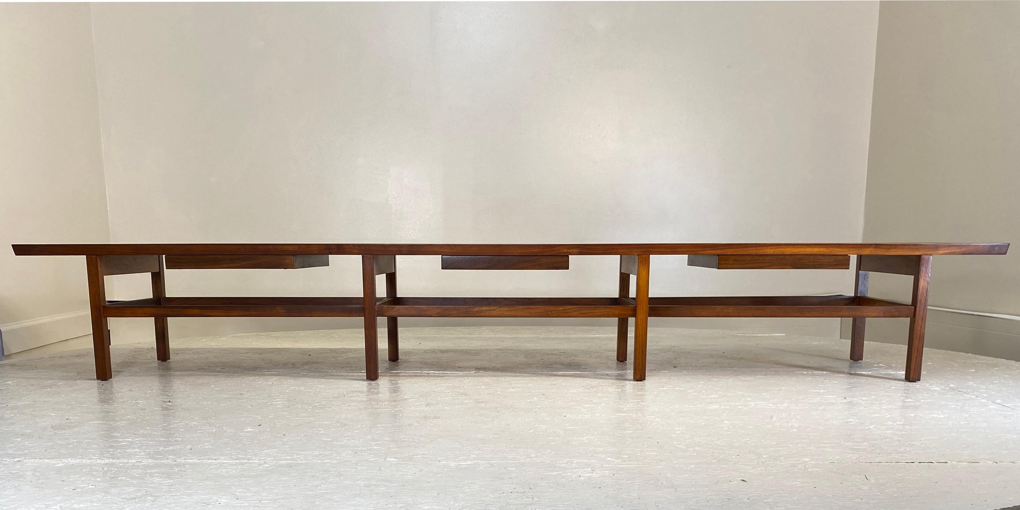 Mid-20th Century Monumental 9 Foot Cocktail Table or bench in Walnut For Sale