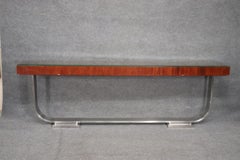 Monumental 9 Foot Long French Art Deco Style Steel U Form Mahogany Console Table