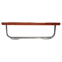 Monumental 9 Foot Long French Art Deco Style Steel U Form Mahogany Console Table