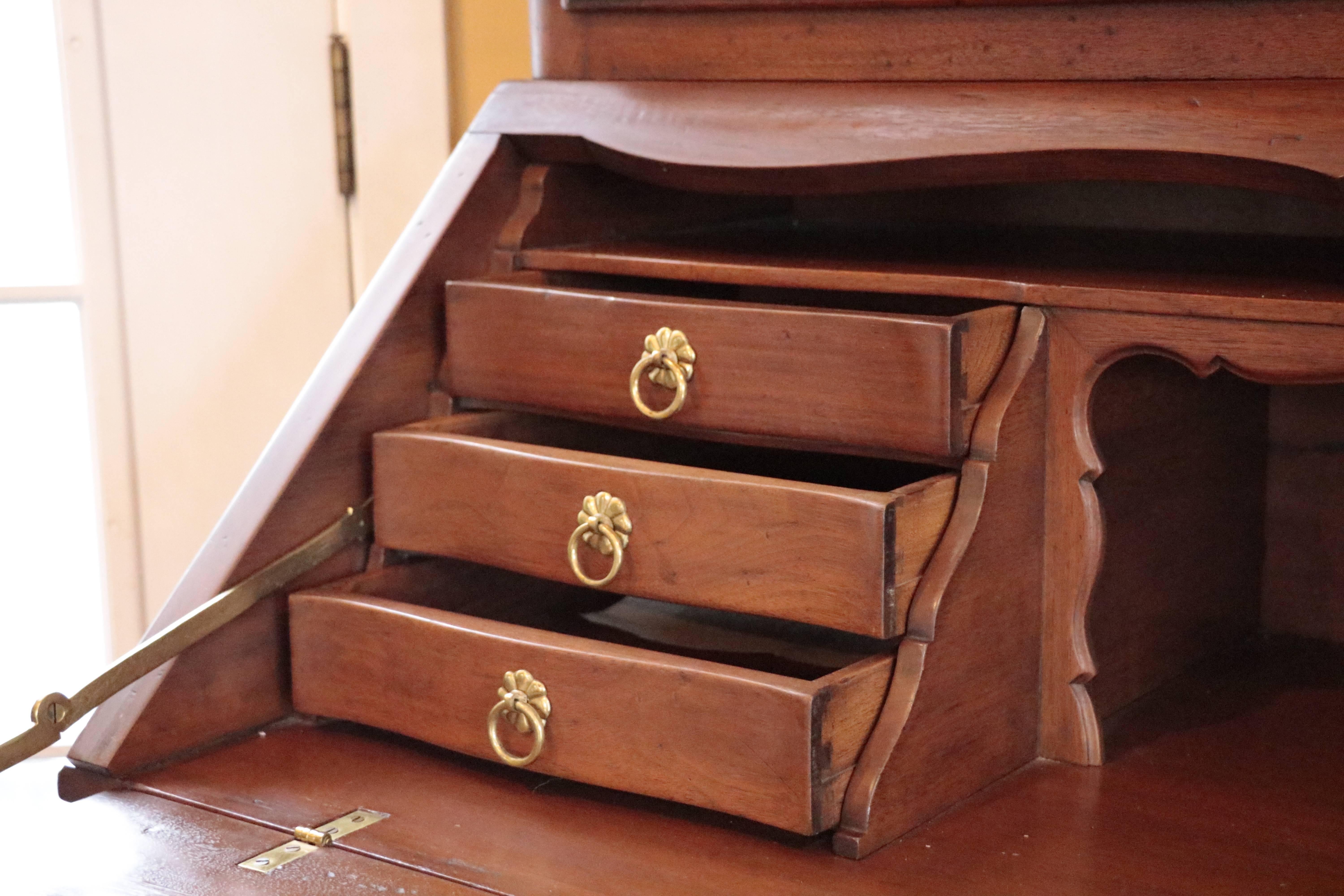 Brass Monumental 9 FT Old World Charmer Mahogany Don Rousseau Louis XV Secretary Desk For Sale
