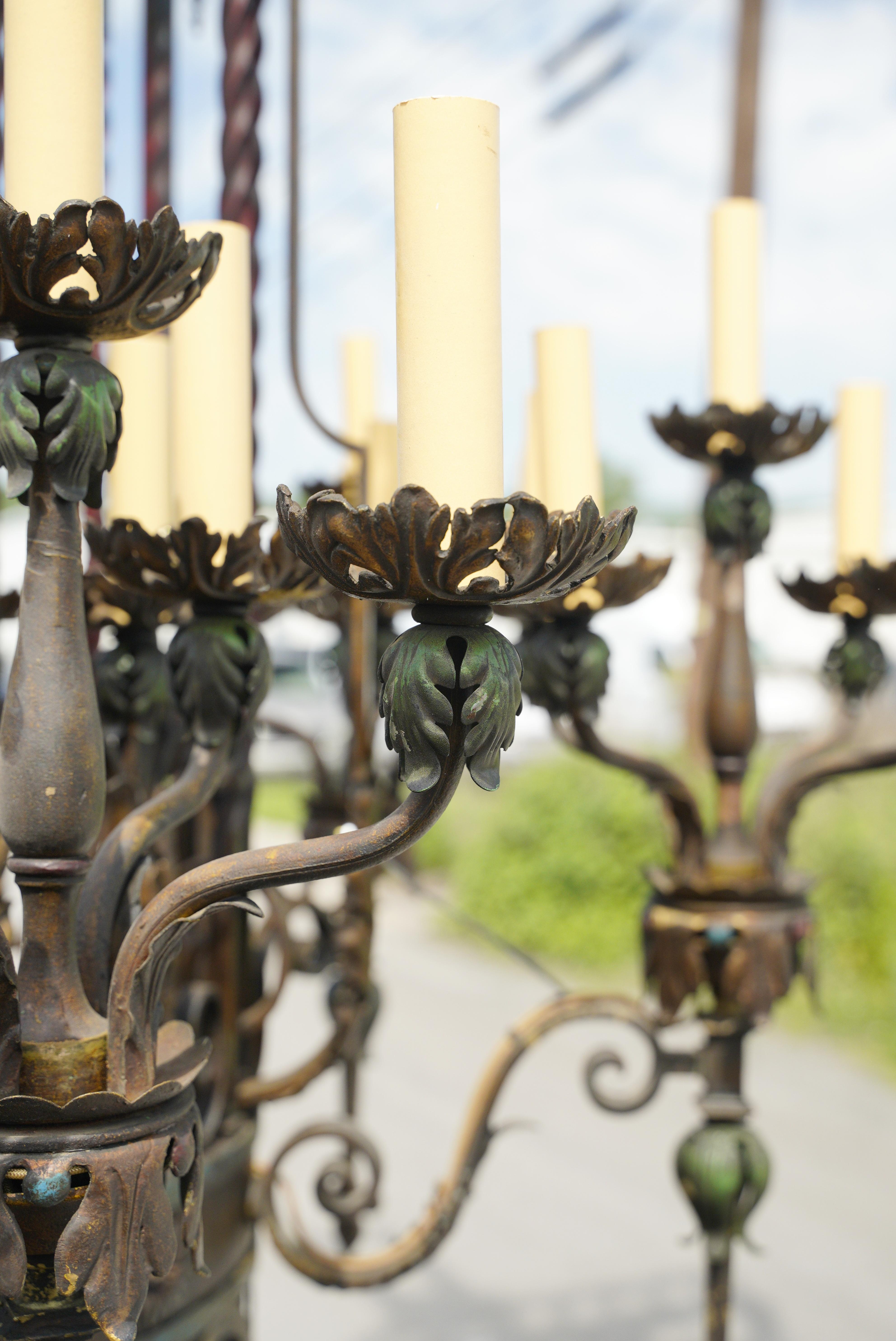 Monumental 96-inch 1920s Bronze Iron Bank Chandelier 4