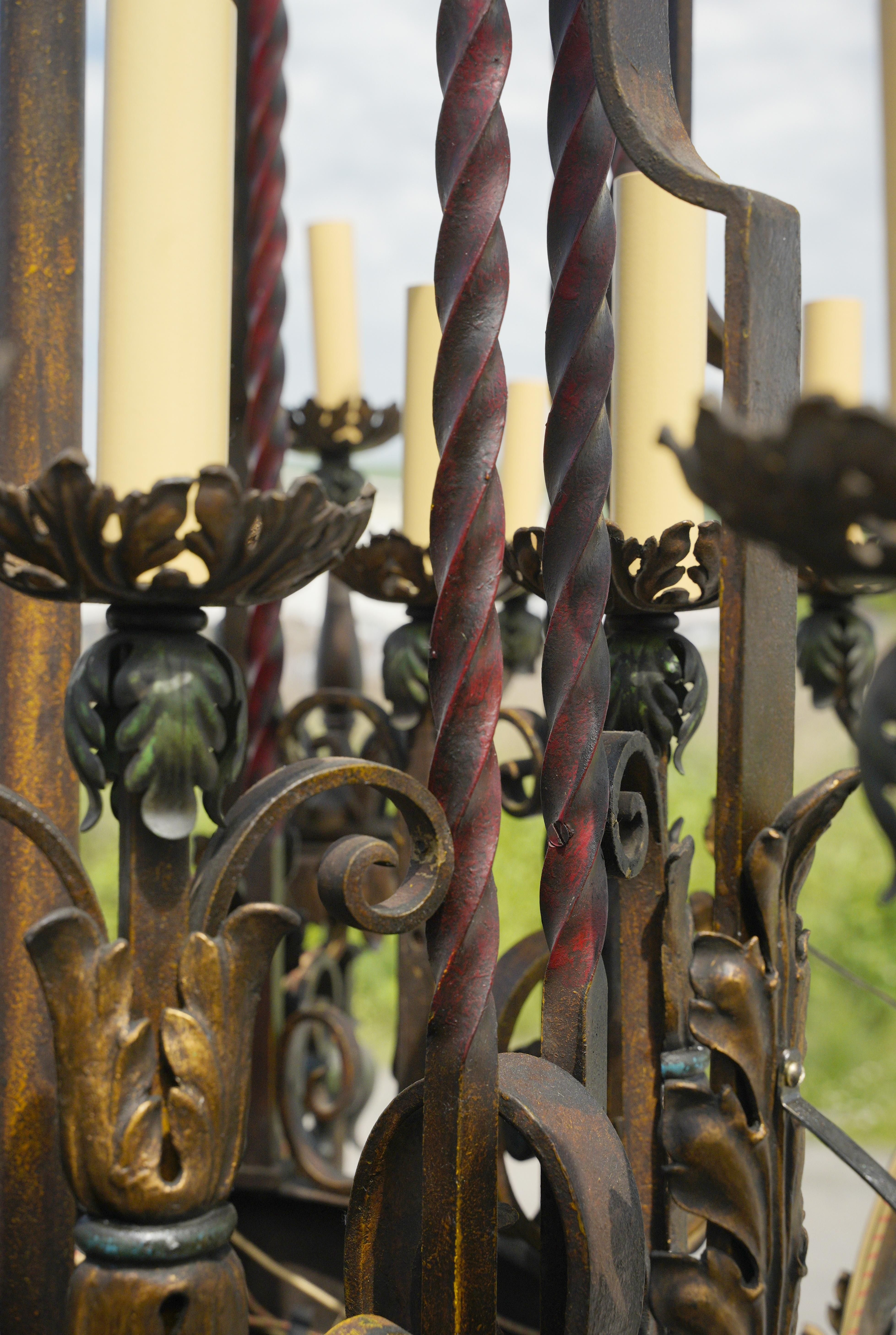 Monumental 96-inch 1920s Bronze Iron Bank Chandelier 5