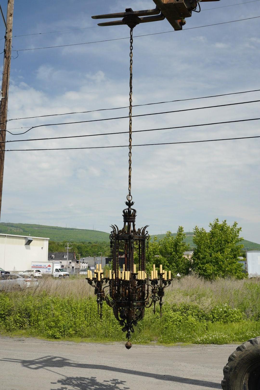 Monumental 96-inch 1920s Bronze Iron Bank Chandelier 9