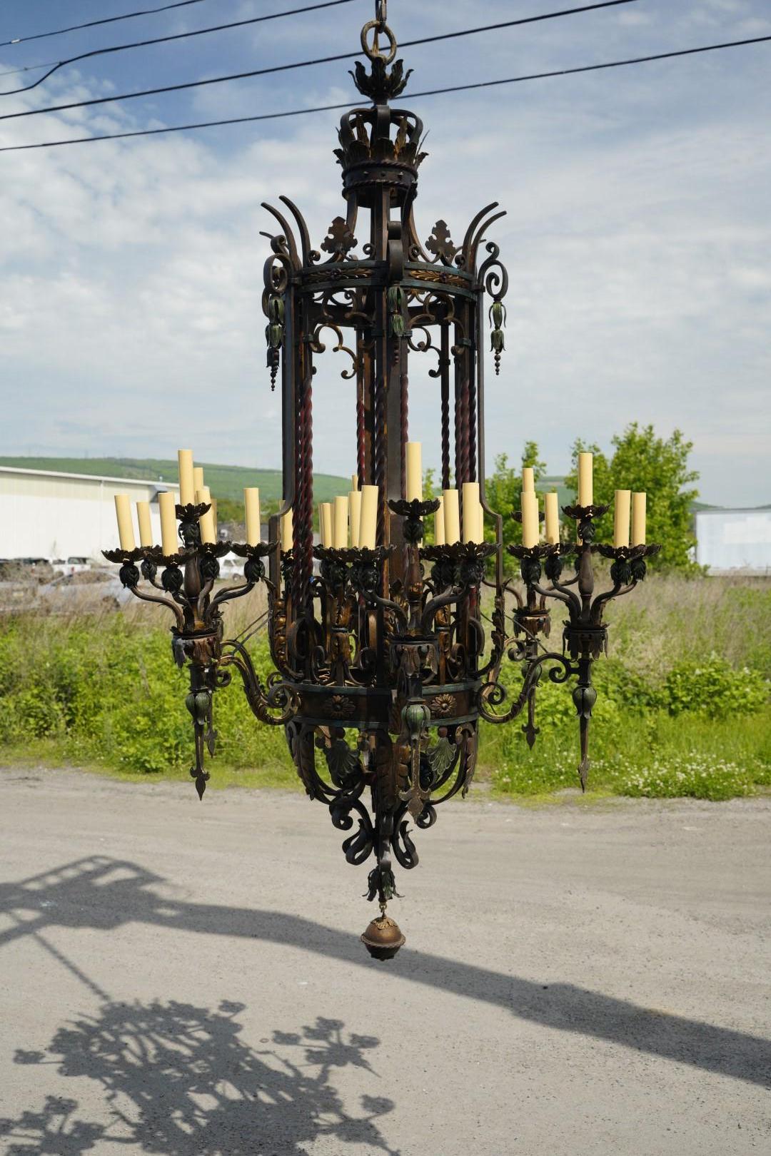 Monumental 96-inch 1920s Bronze Iron Bank Chandelier 10