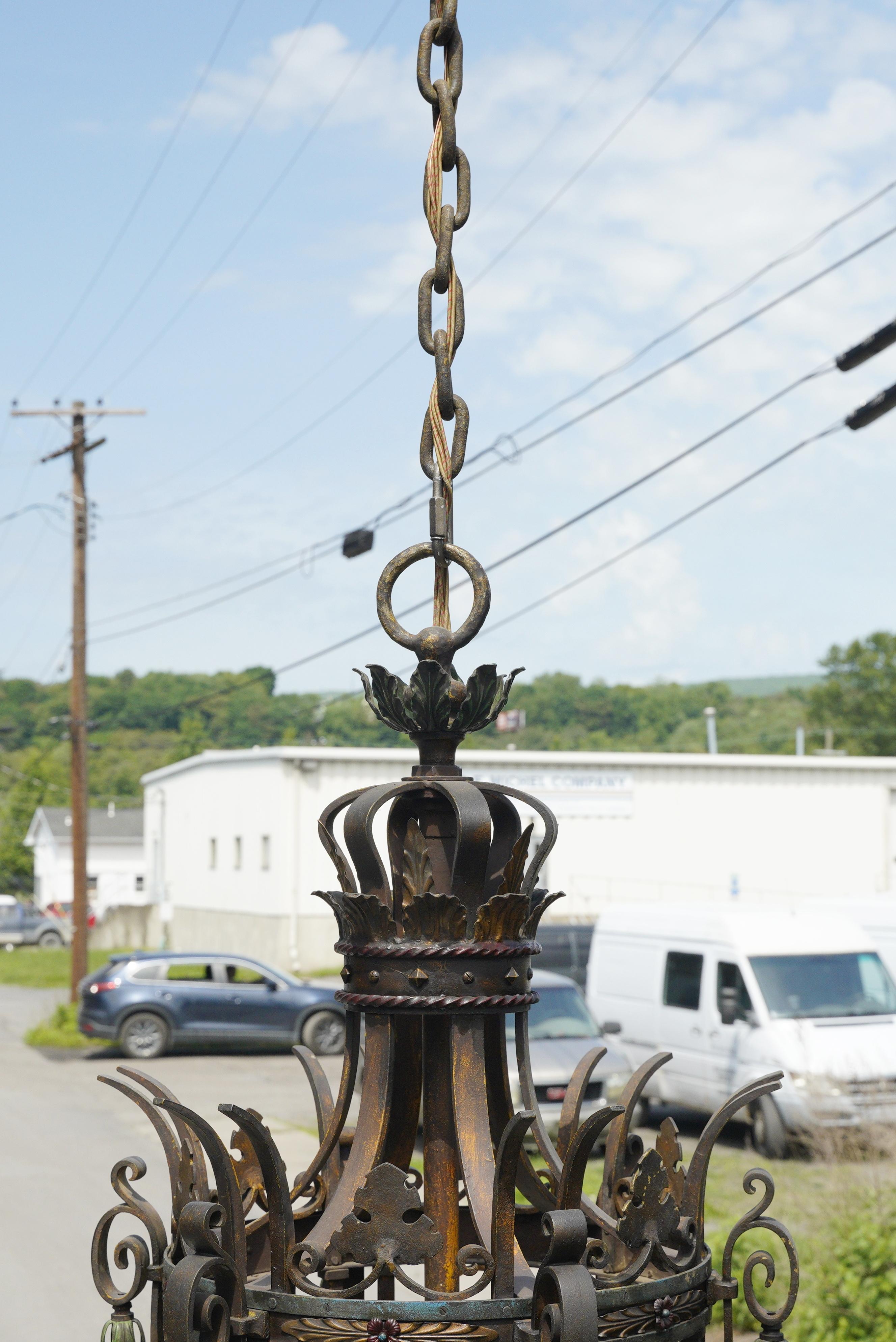Monumental 96-inch 1920s Bronze Iron Bank Chandelier 1