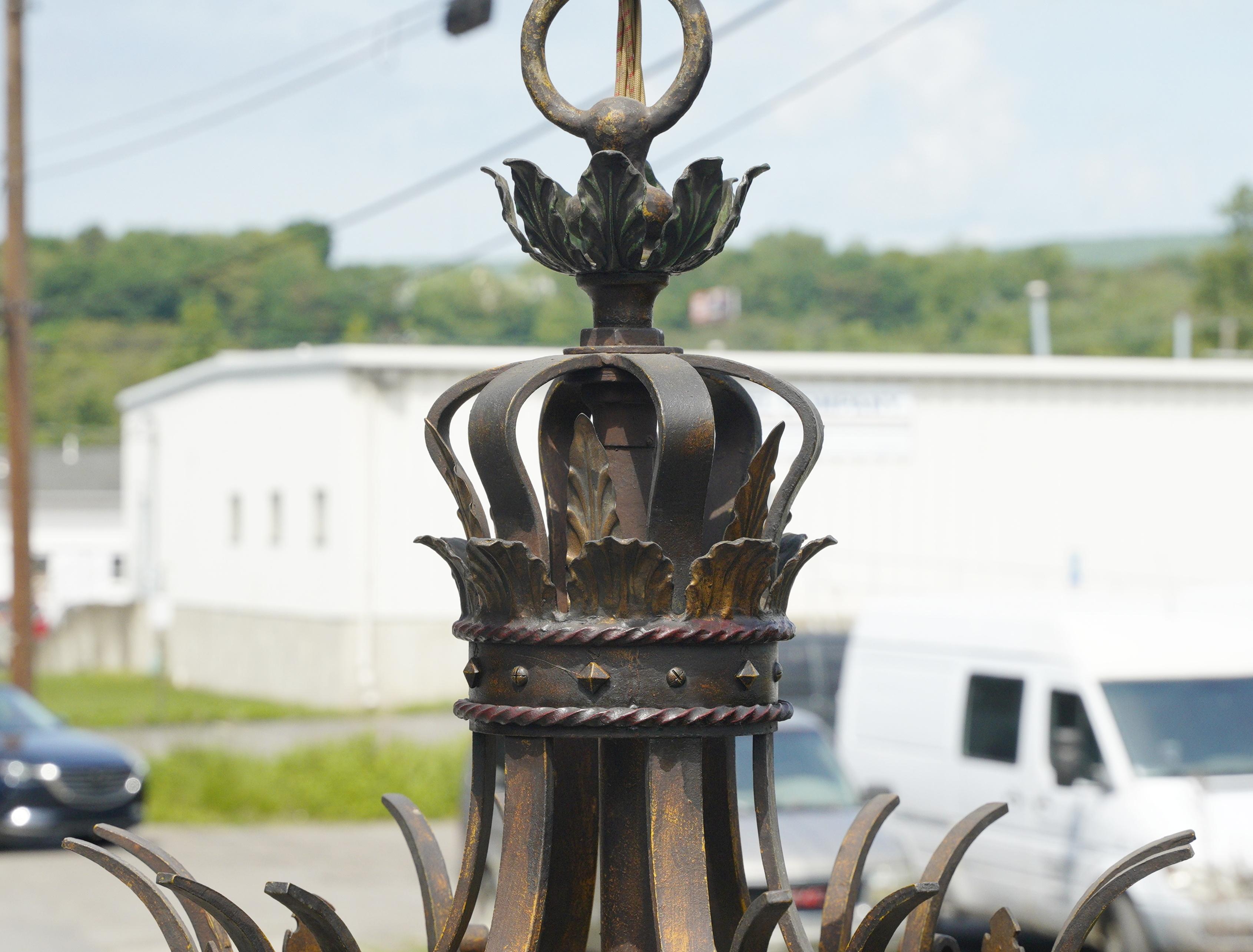 Monumental 96-inch 1920s Bronze Iron Bank Chandelier 2