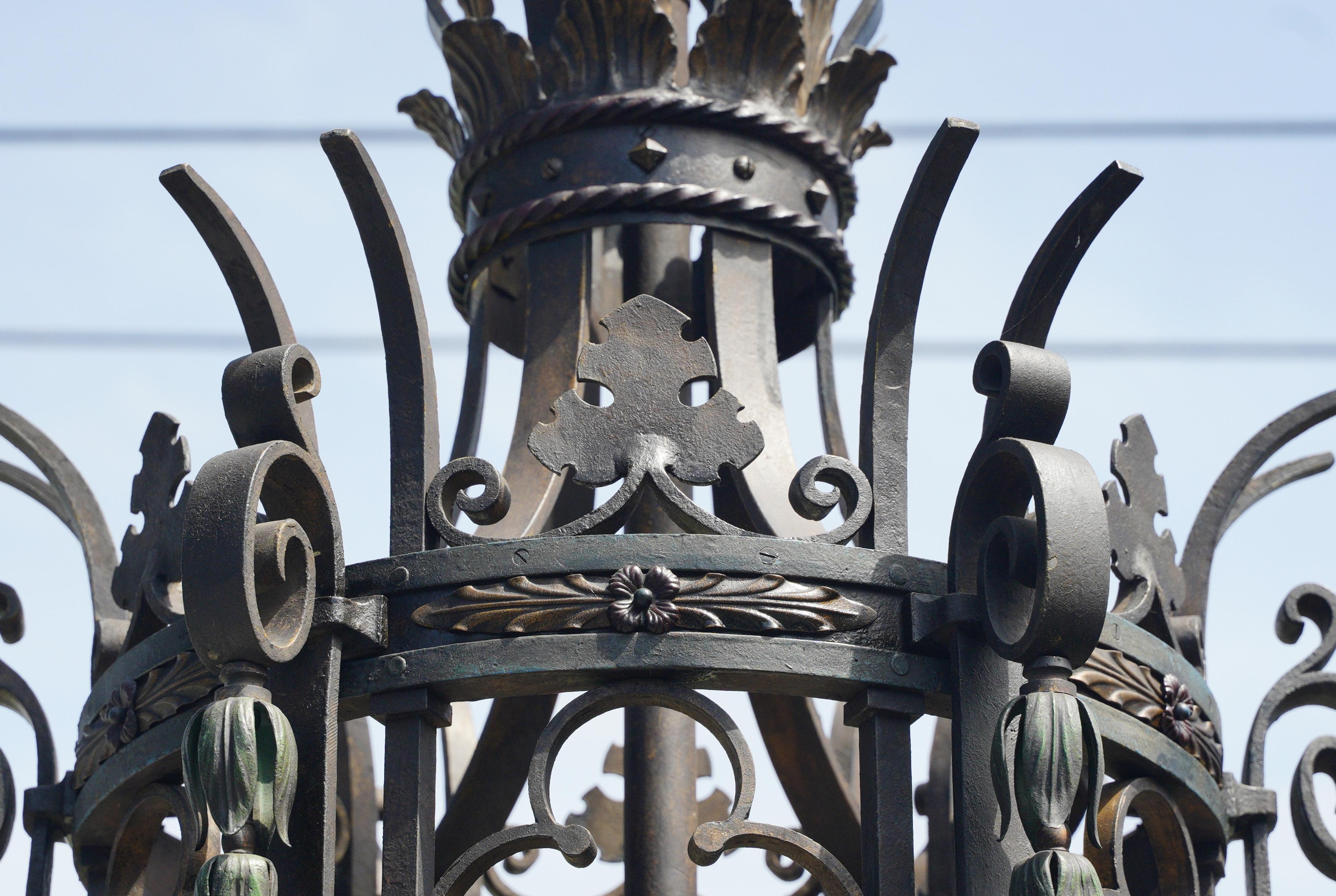 Monumental 96-inch 1920s Bronze Iron Bank Chandelier 3