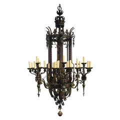 Monumental 96-inch 1920s Bronze Iron Bank Chandelier
