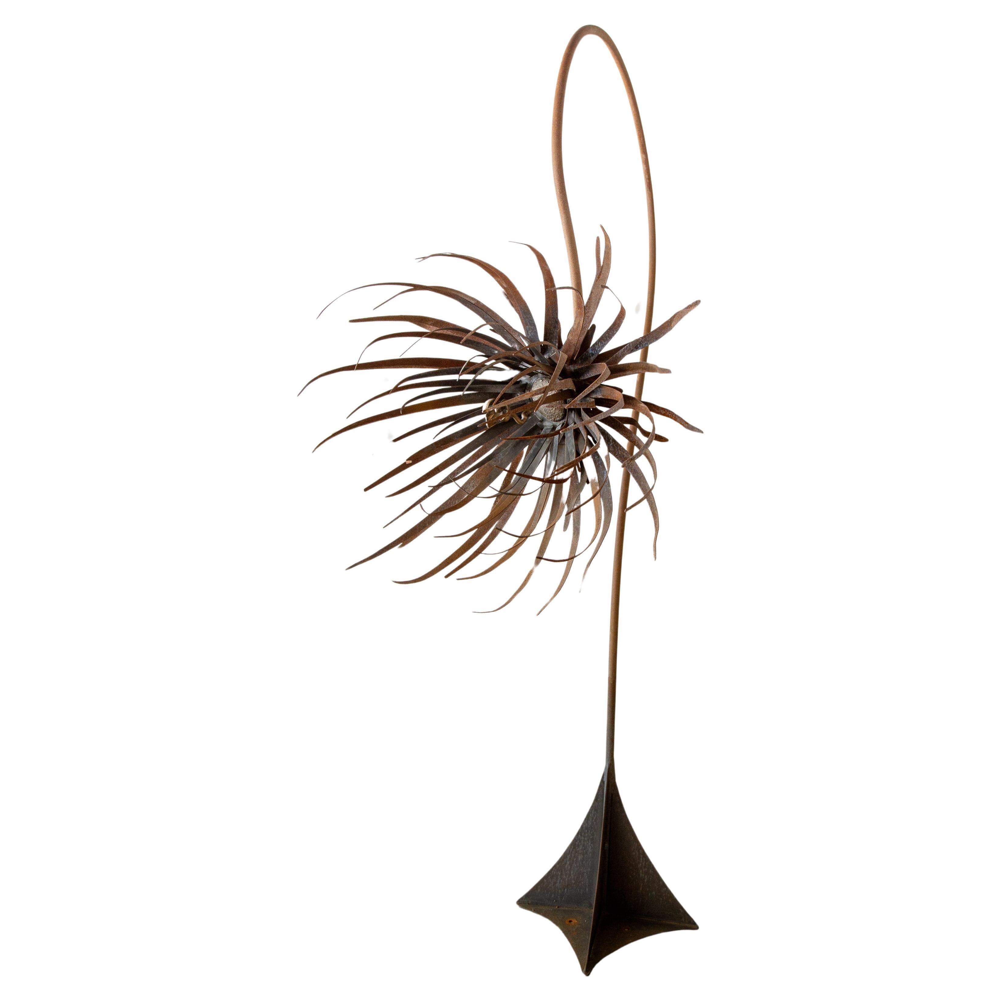 Monumental 97" Iron and Cast Bronze Brutalist Flower Sculpture Paul Evans style