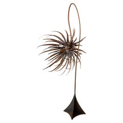 Monumental 97" Iron and Cast Bronze Brutalist Flower Sculpture Paul Evans style