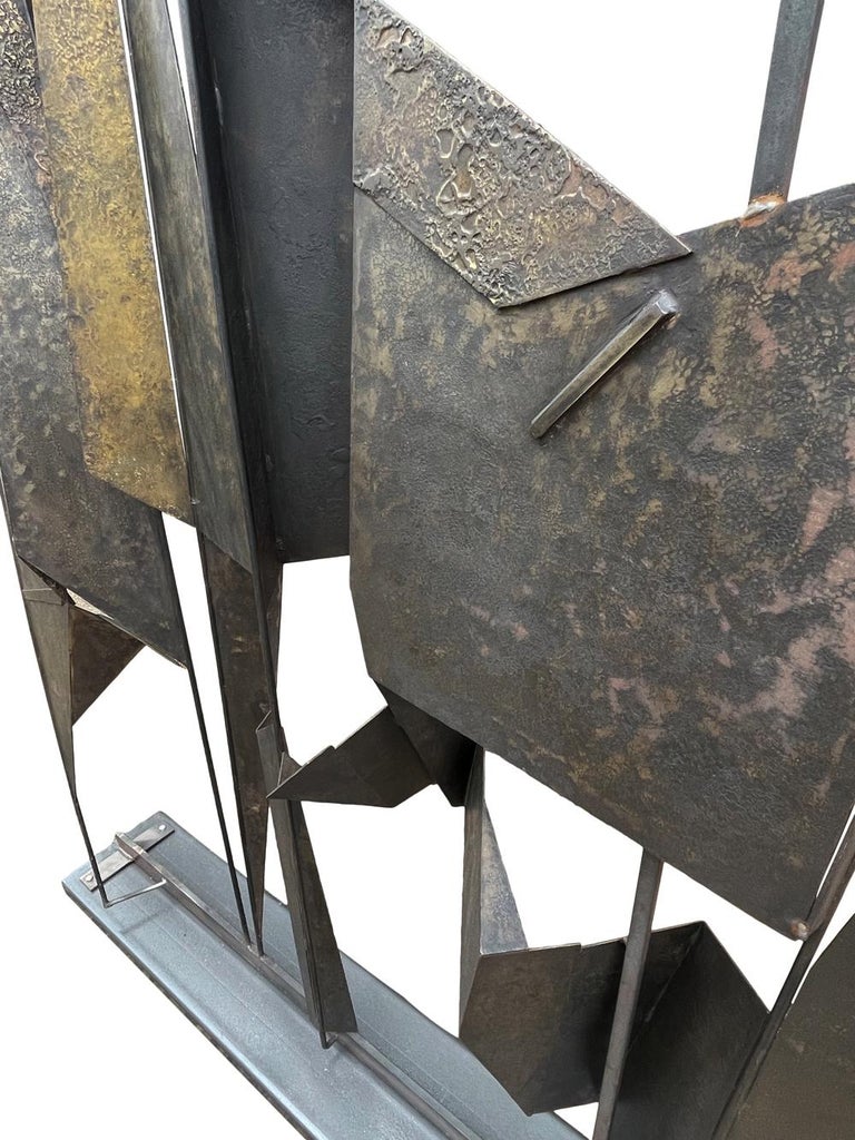 American Monumental Abstract Brutalist Steel Floor Sculpture or Room Divider Screen For Sale