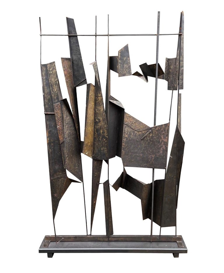 Monumental Abstract Brutalist Steel Floor Sculpture or Room Divider Screen For Sale 1
