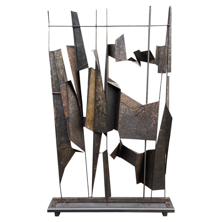 Monumental Abstract Brutalist Steel Floor Sculpture or Room Divider Screen For Sale