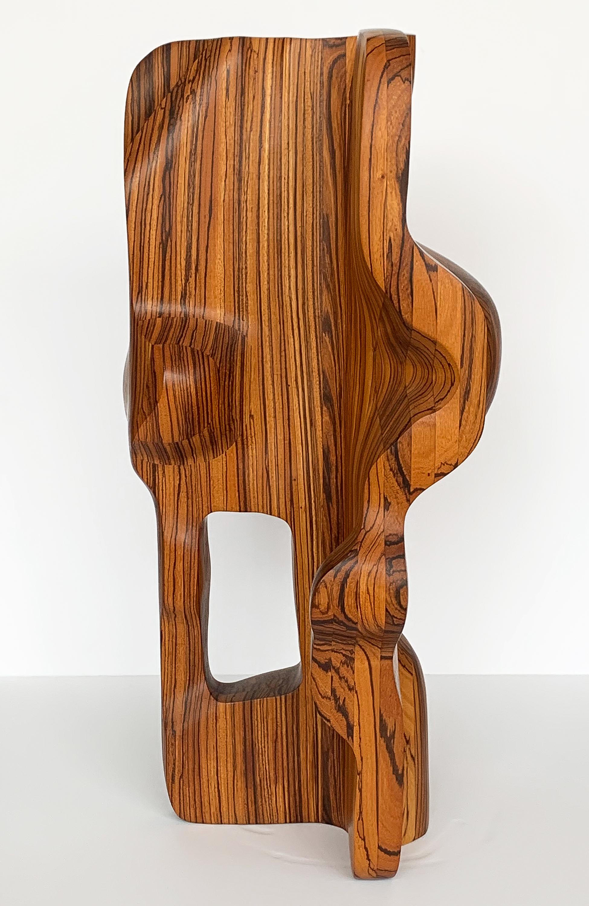 Monumental Abstract Carved Zebrawood Sculpture by John Campbell In Good Condition In Chicago, IL