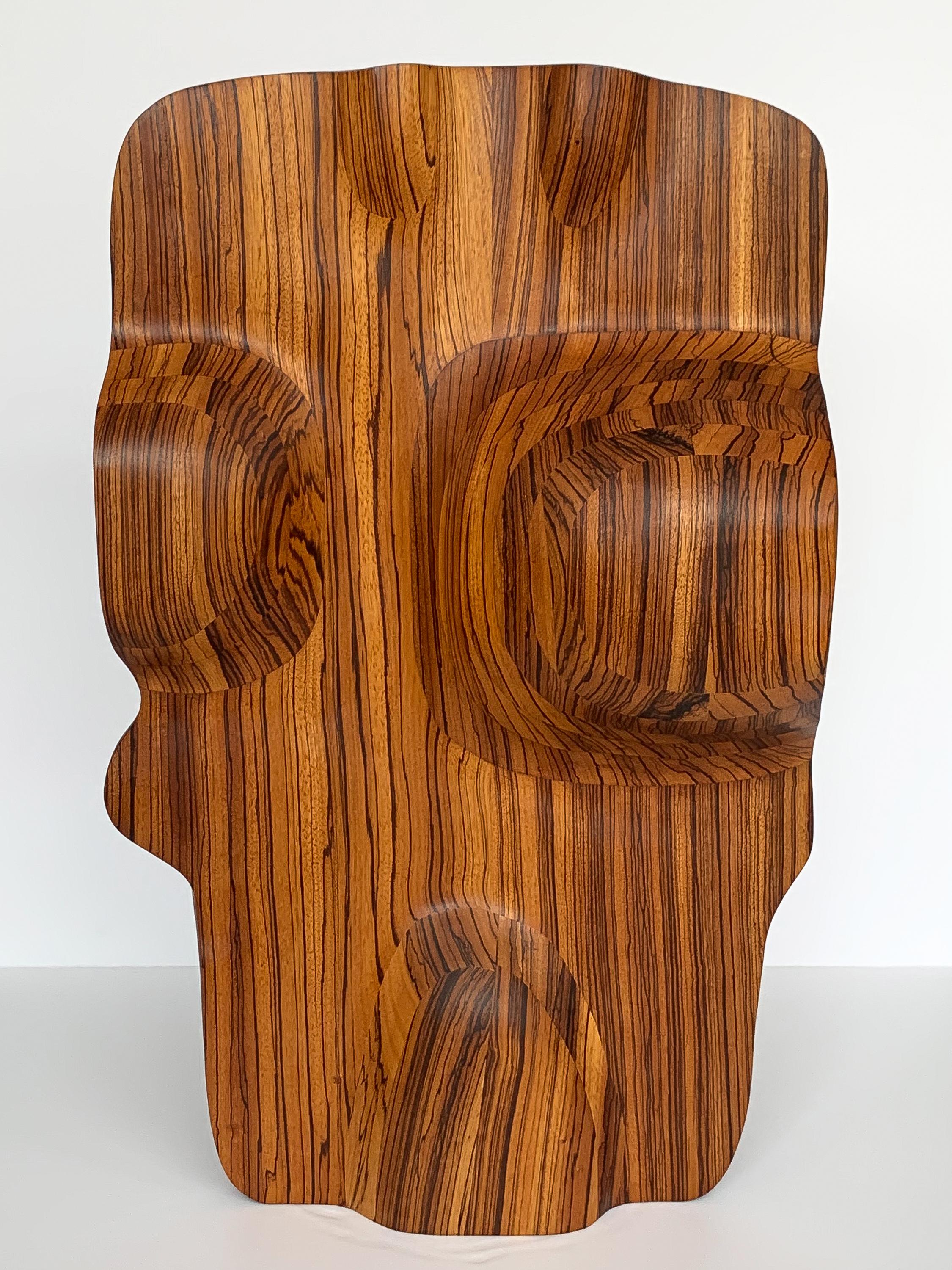 Laminate Monumental Abstract Carved Zebrawood Sculpture by John Campbell