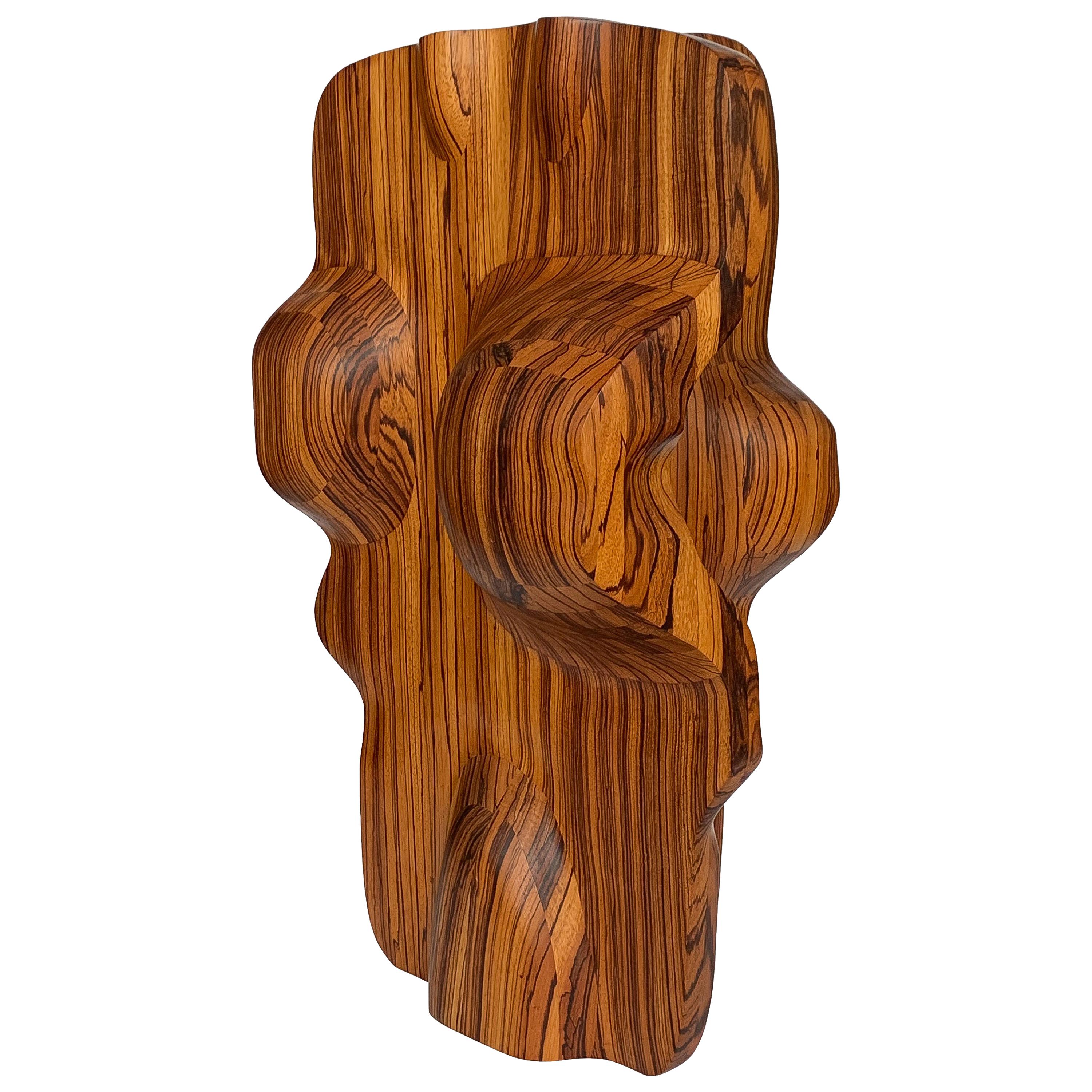 Monumental Abstract Carved Zebrawood Sculpture by John Campbell