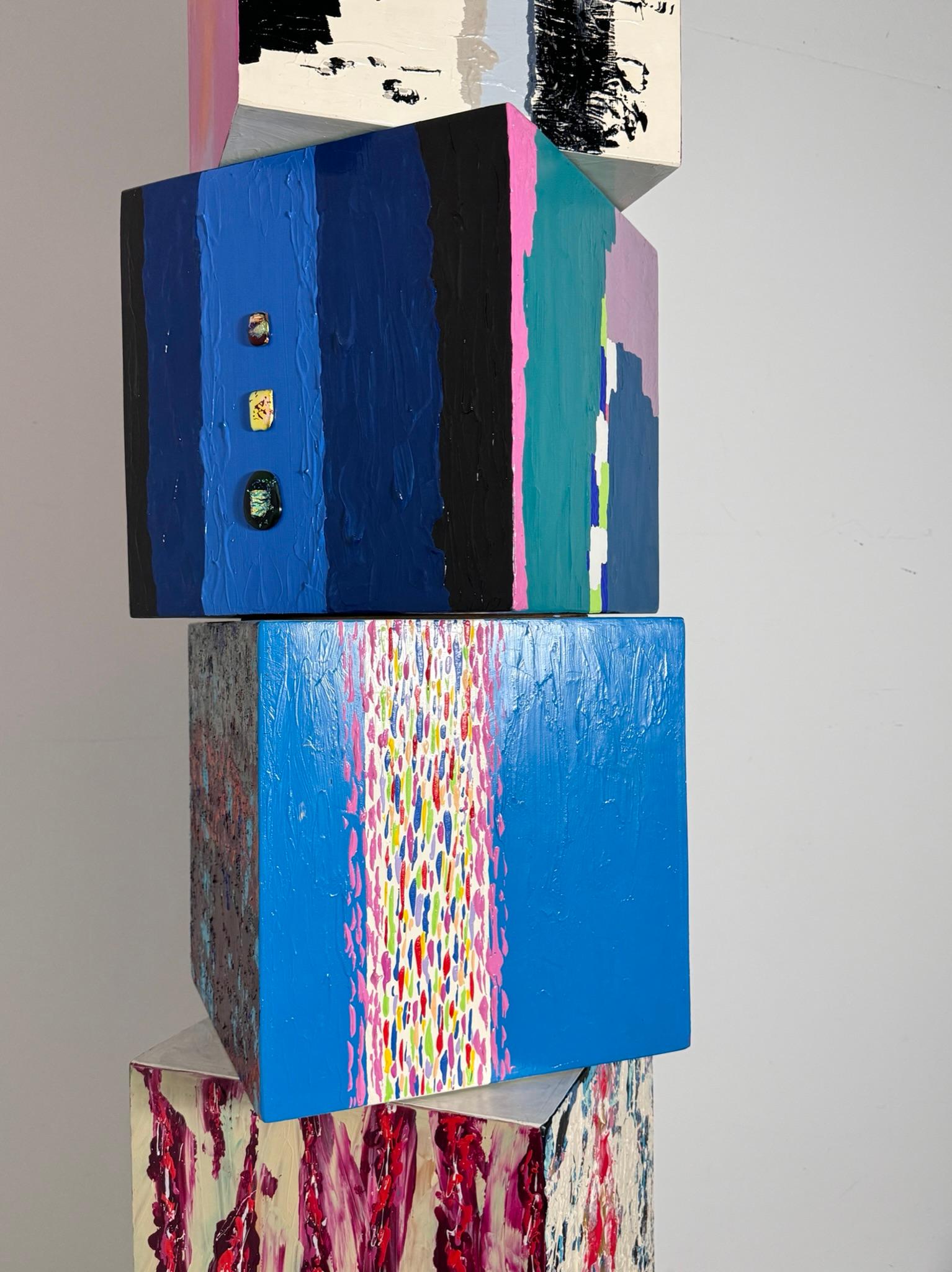 8 ft Monumental Abstract Modern Painted Modular Cube Painting Totem Sculpture For Sale 5