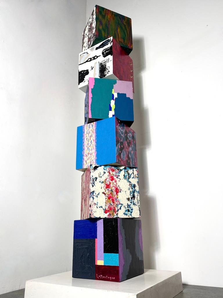 8 ft Monumental Abstract Modern Painted Modular Cube Painting Totem Sculpture In Good Condition For Sale In Troy, MI